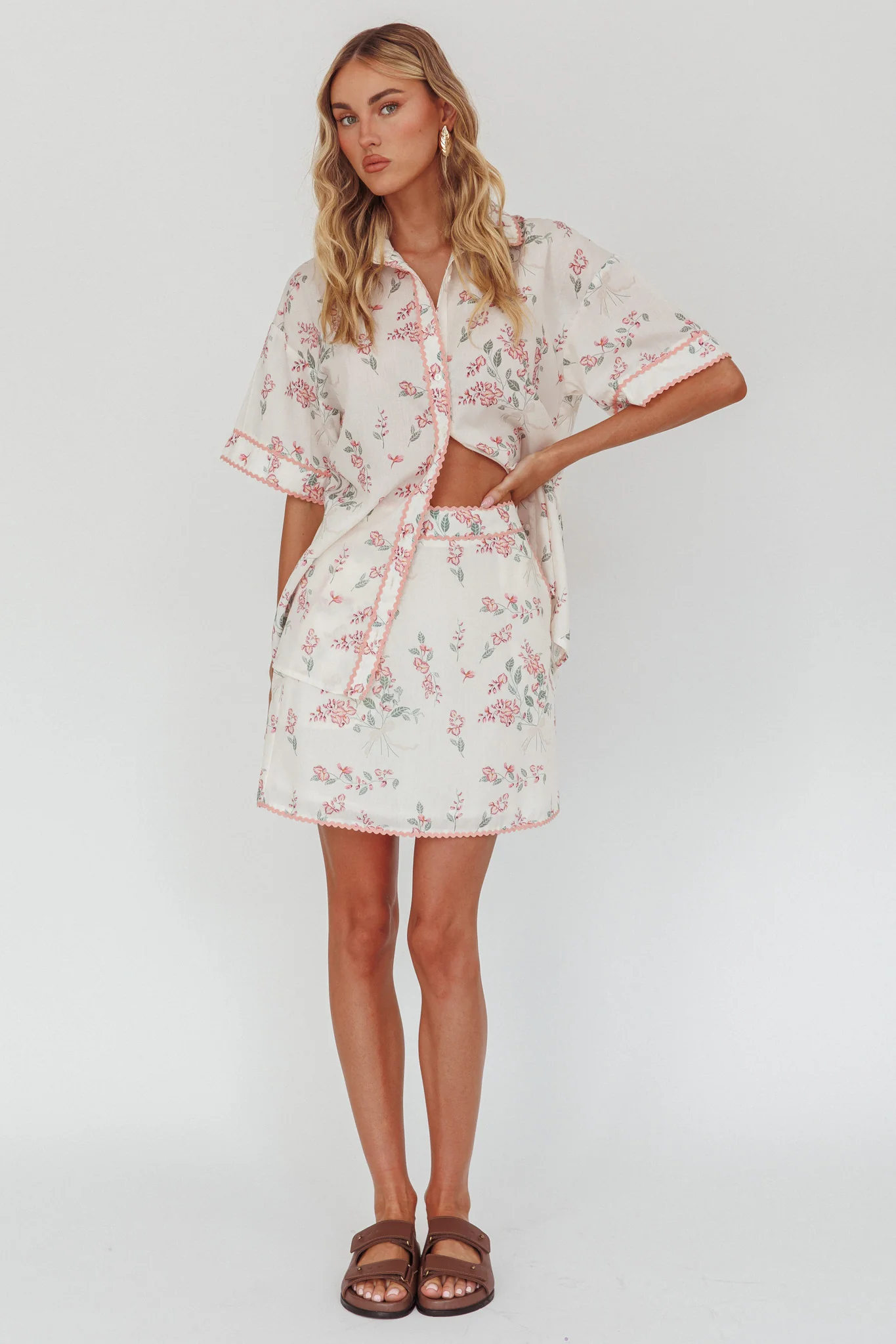 Catherina Ric-Rac Trim Button-Up Shirt Floral Pink - Image 4