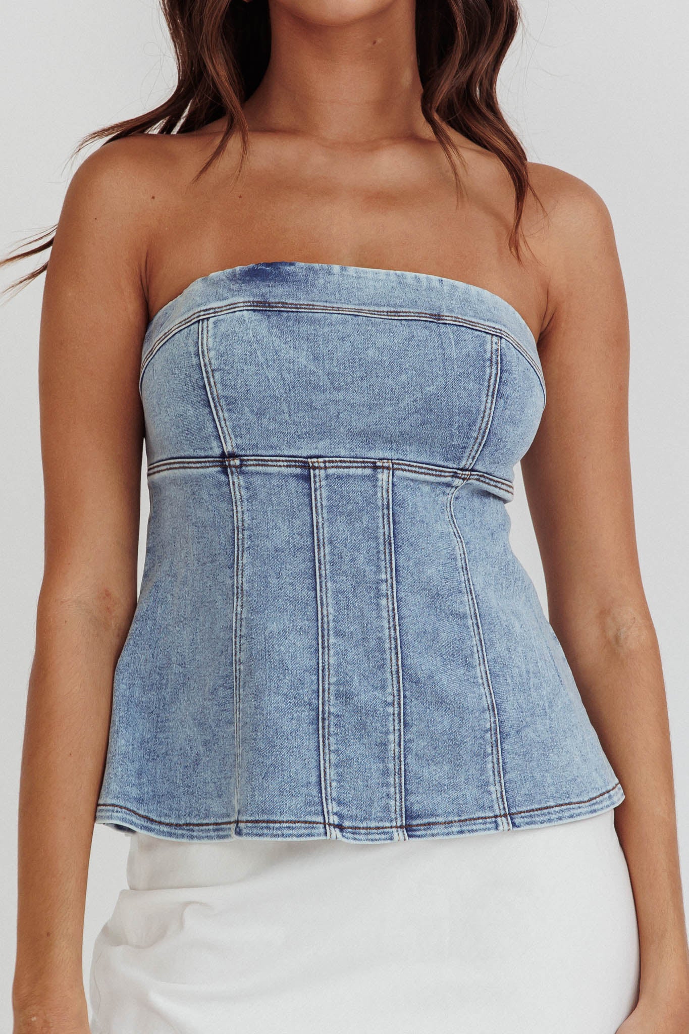Cathlin Strapless Top Denim Blue - Image 4