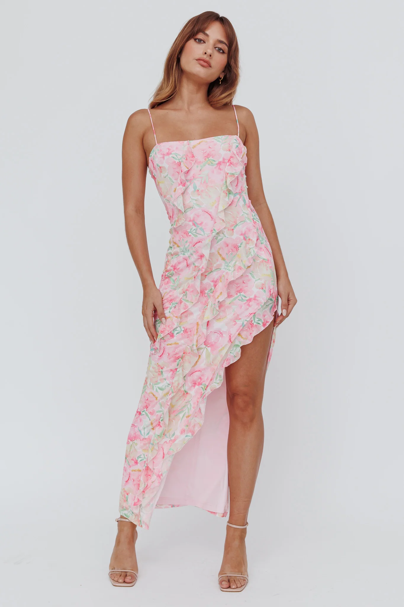 Catriona Split Ruffle Midi Dress Floral Yellow - Image 5