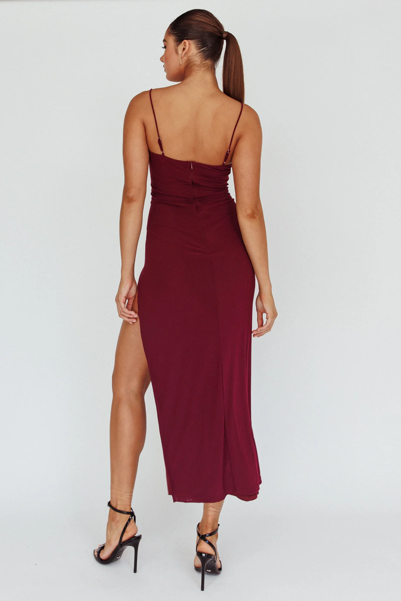 Catriona Split Ruffle Midi Dress Grape - Image 2
