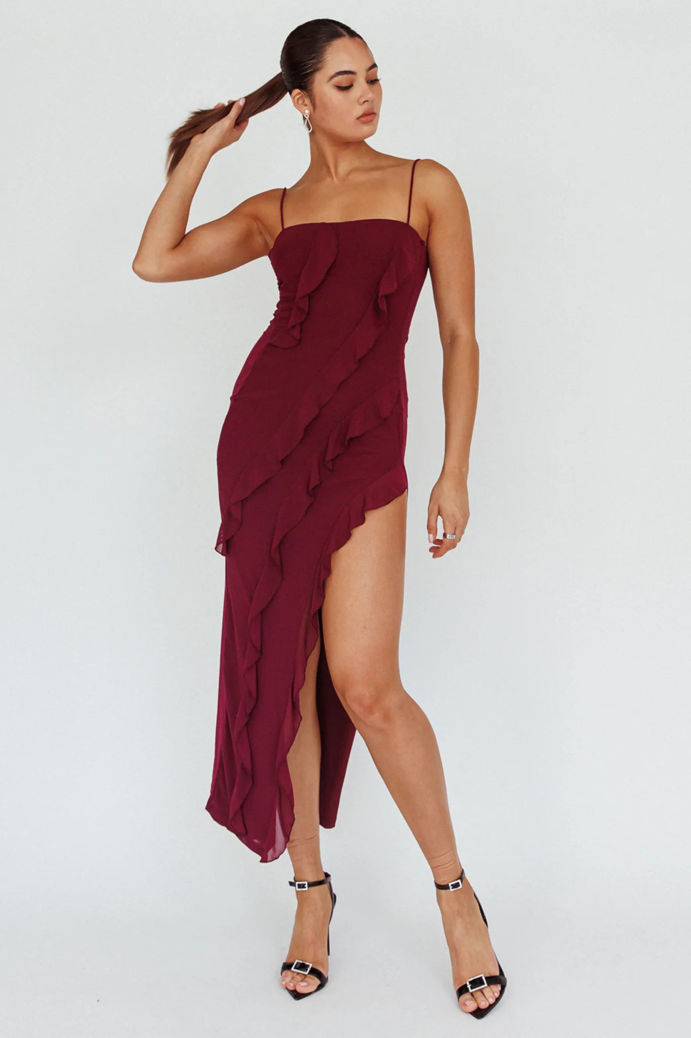 Catriona Split Ruffle Midi Dress Grape - Image 3