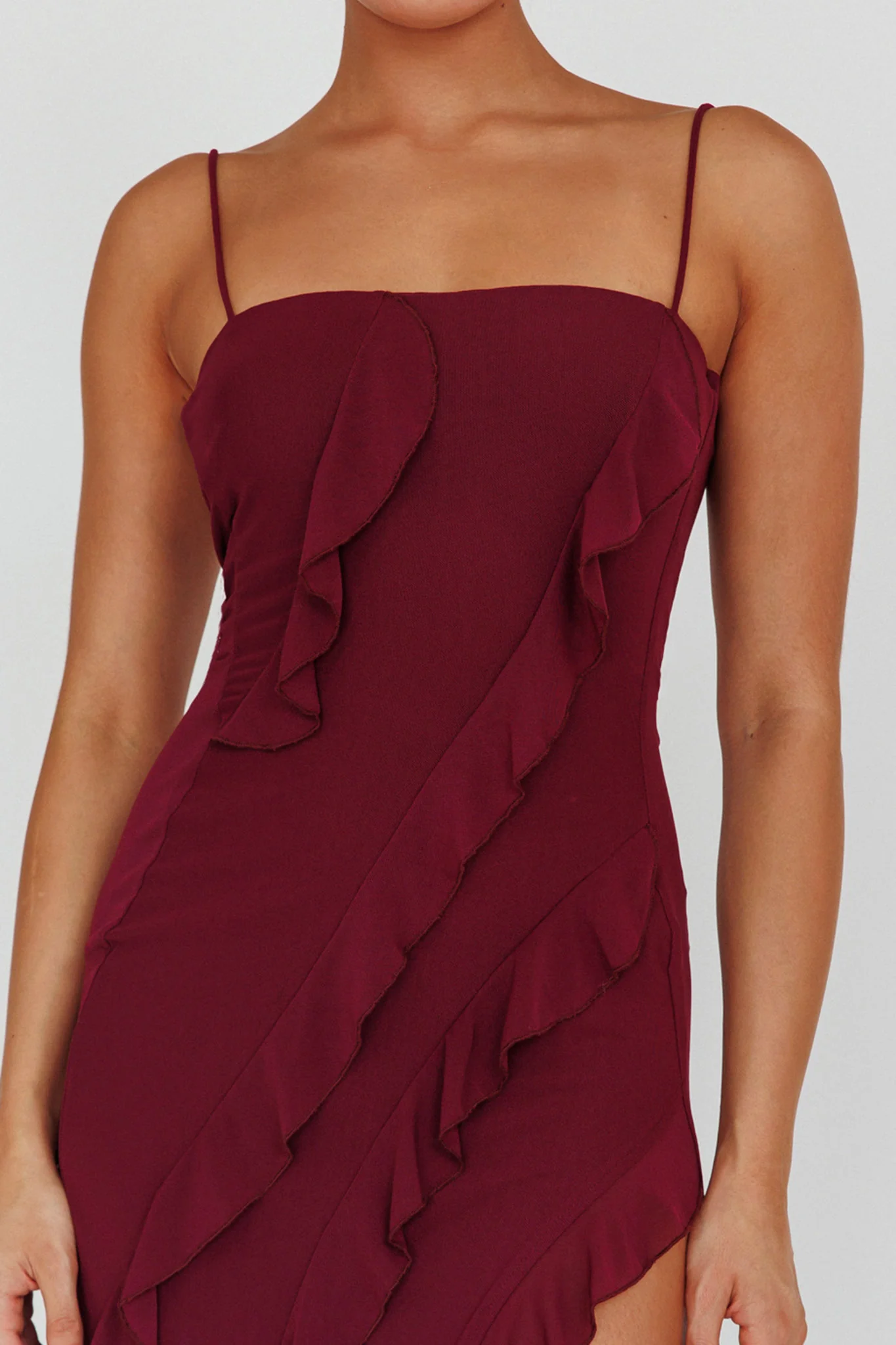 Catriona Split Ruffle Midi Dress Grape - Image 4