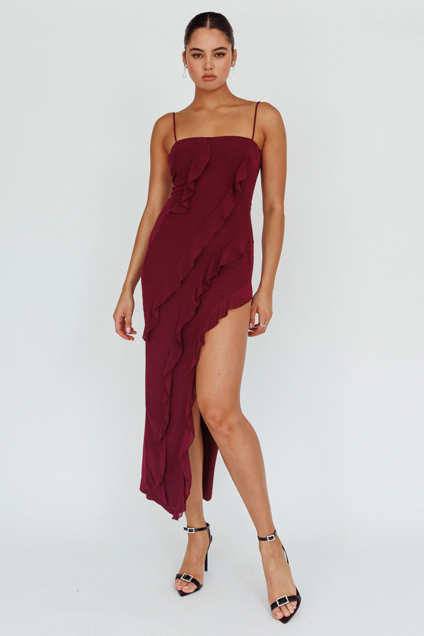 Catriona Split Ruffle Midi Dress Grape - Image 5