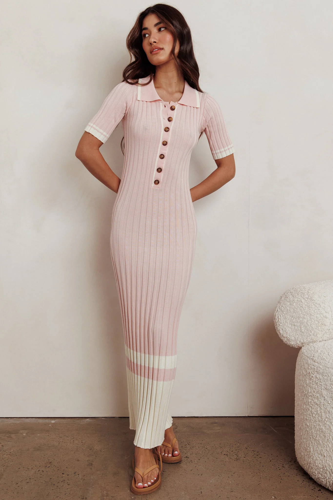 Cayla Button-Up Ribbed Knit Dress Pink - Image 4