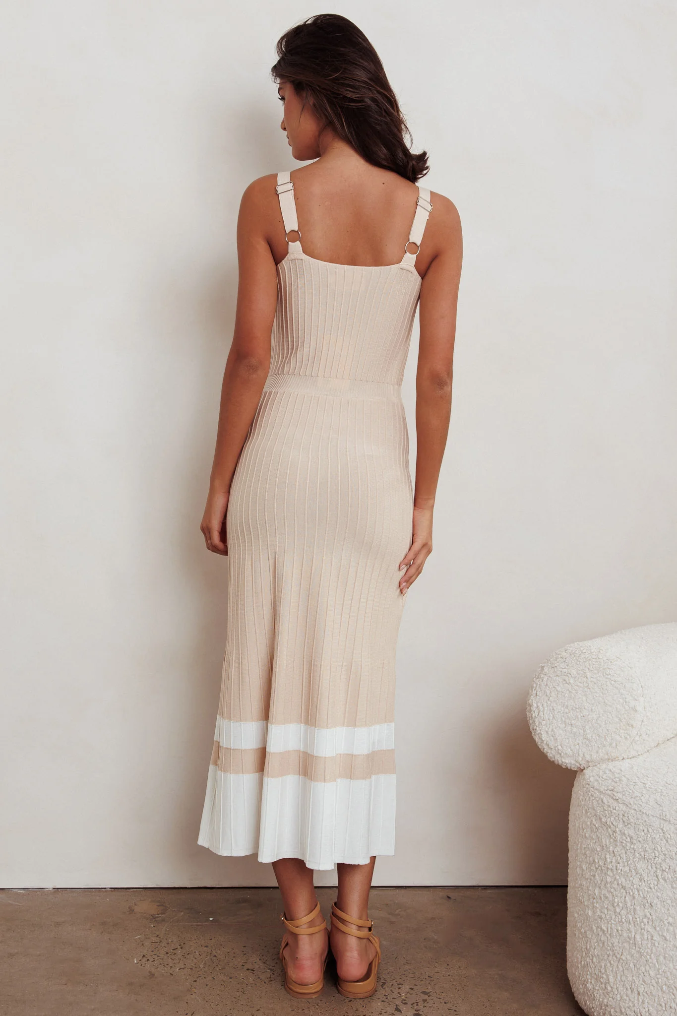 Cayla Contrast Ribbed Knit Maxi Dress Sand - Image 3