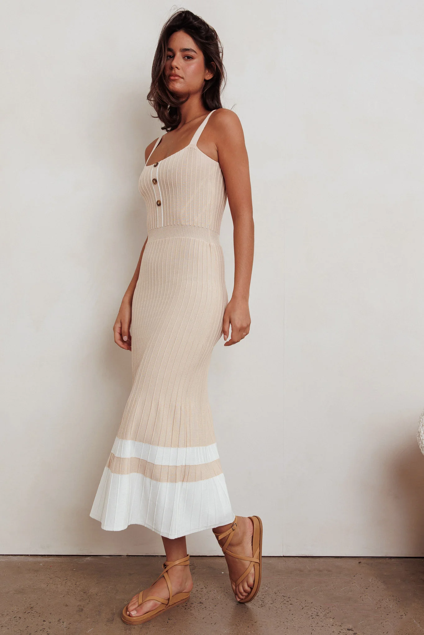 Cayla Contrast Ribbed Knit Maxi Dress Sand - Image 4
