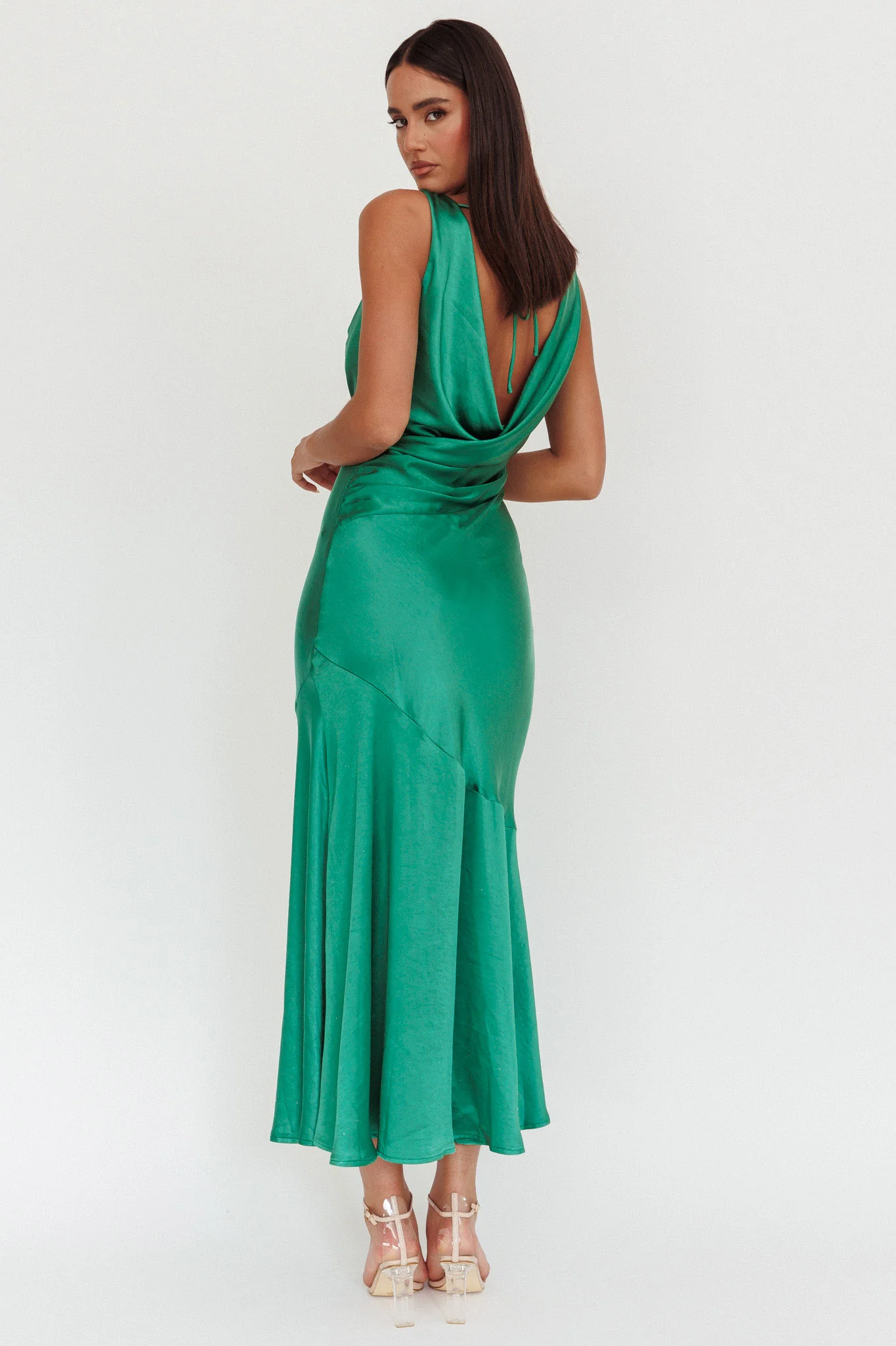 Cecilia Cowl Neck Drape Back Maxi Dress Emerald - Image 2