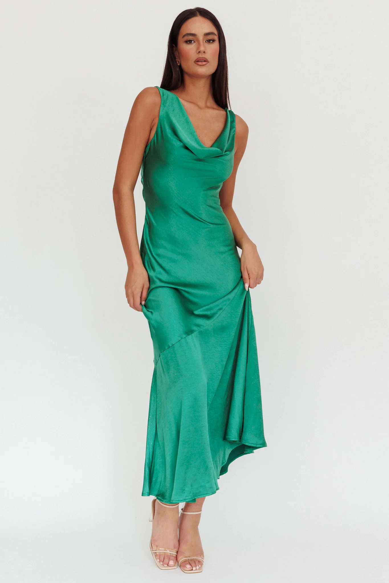 Cecilia Cowl Neck Drape Back Maxi Dress Emerald - Image 4