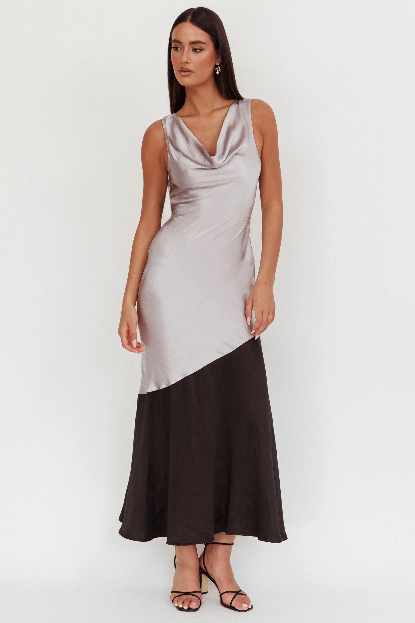 Cecilia Cowl Neck Drape Back Maxi Dress Smoke - Image 5