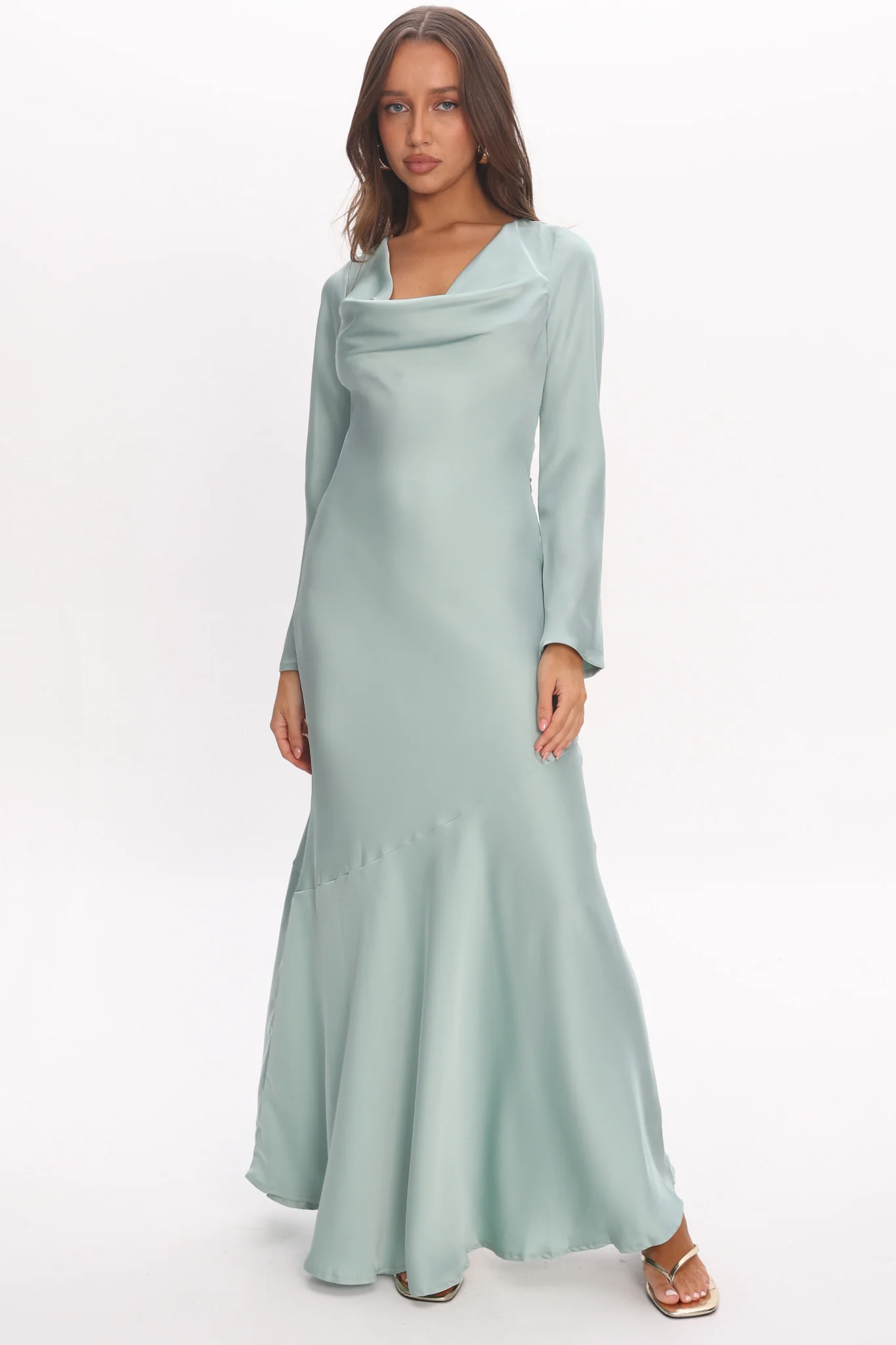 Cecilia Long Sleeve Drape Back Maxi Dress Sage - Image 2