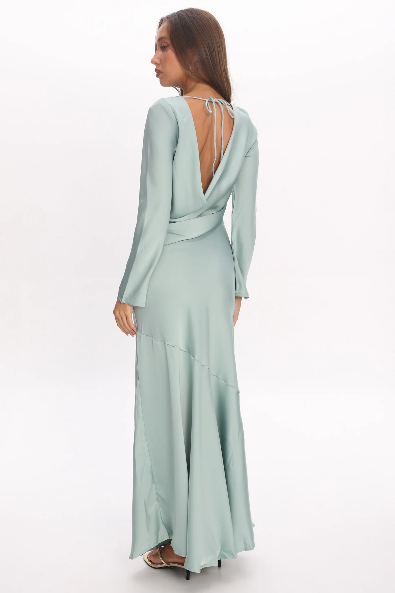 Cecilia Long Sleeve Drape Back Maxi Dress Sage - Image 3