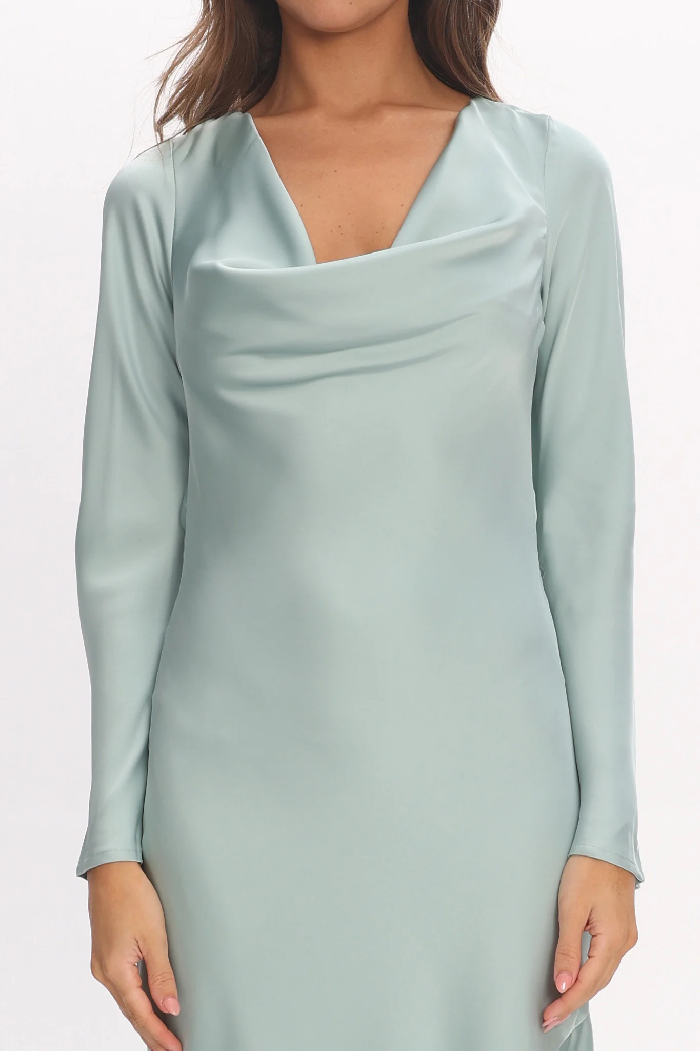Cecilia Long Sleeve Drape Back Maxi Dress Sage - Image 4