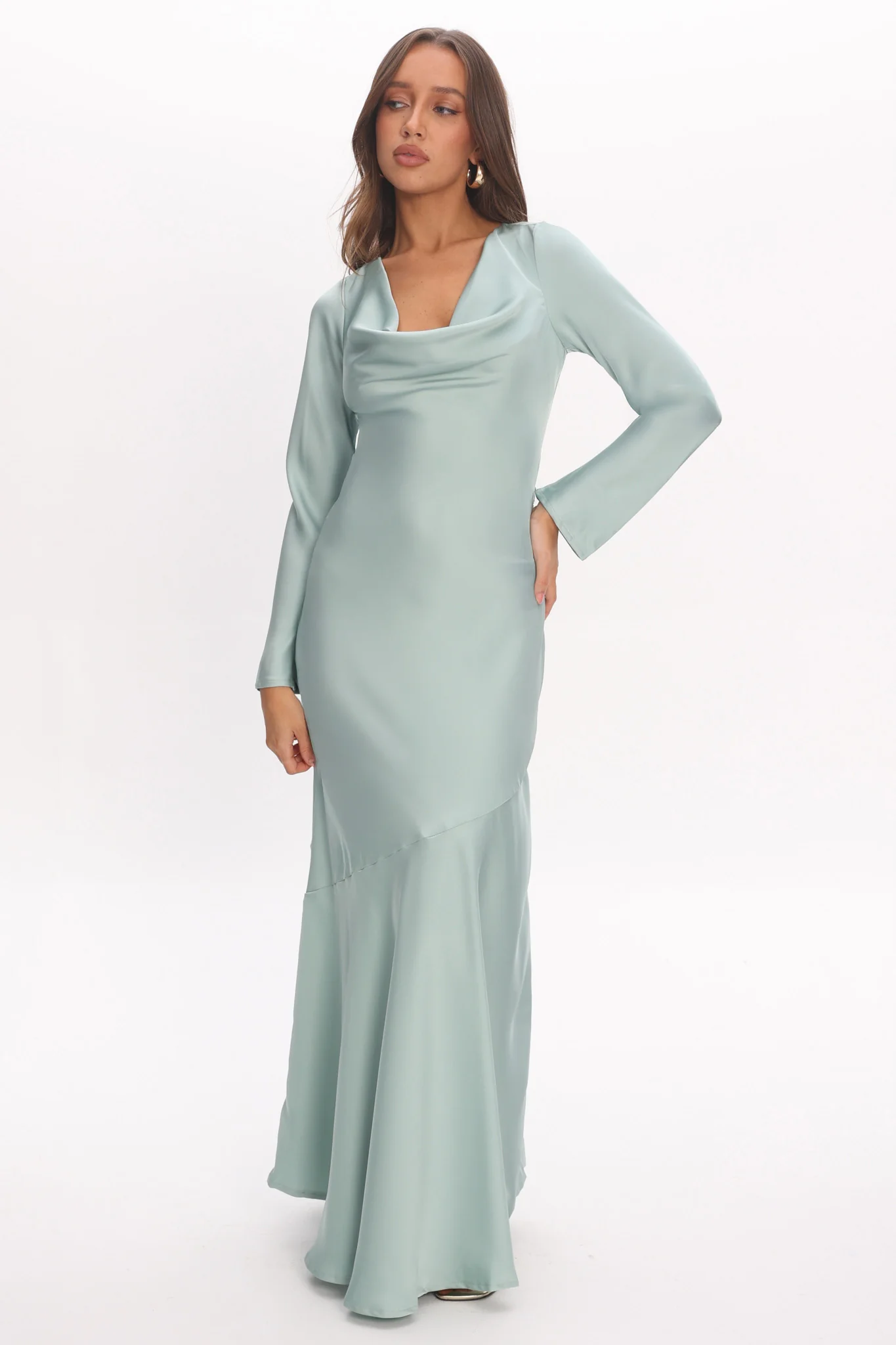 Cecilia Long Sleeve Drape Back Maxi Dress Sage - Image 5