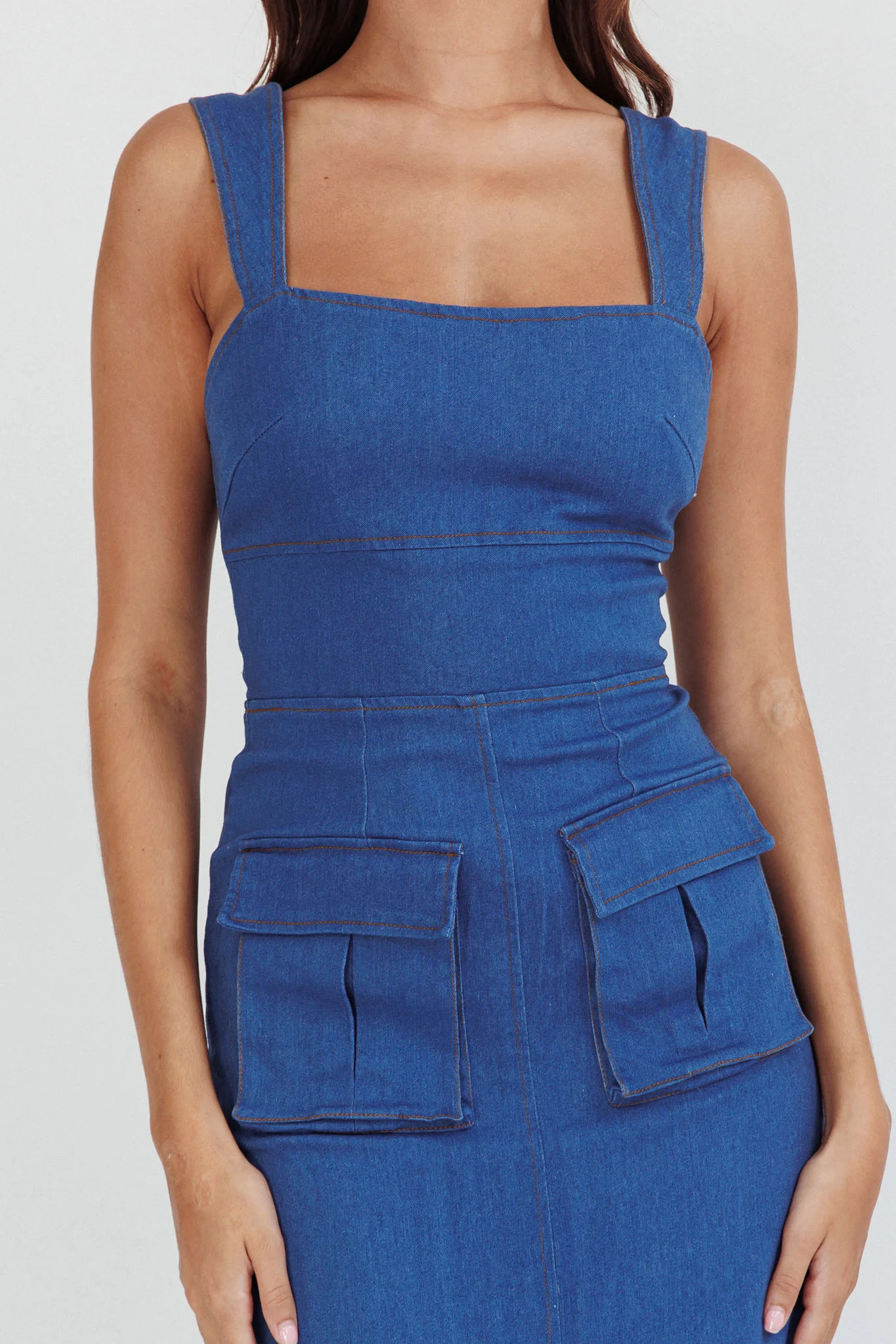 Central Park Pocket Front Midi Dress Denim - Image 4