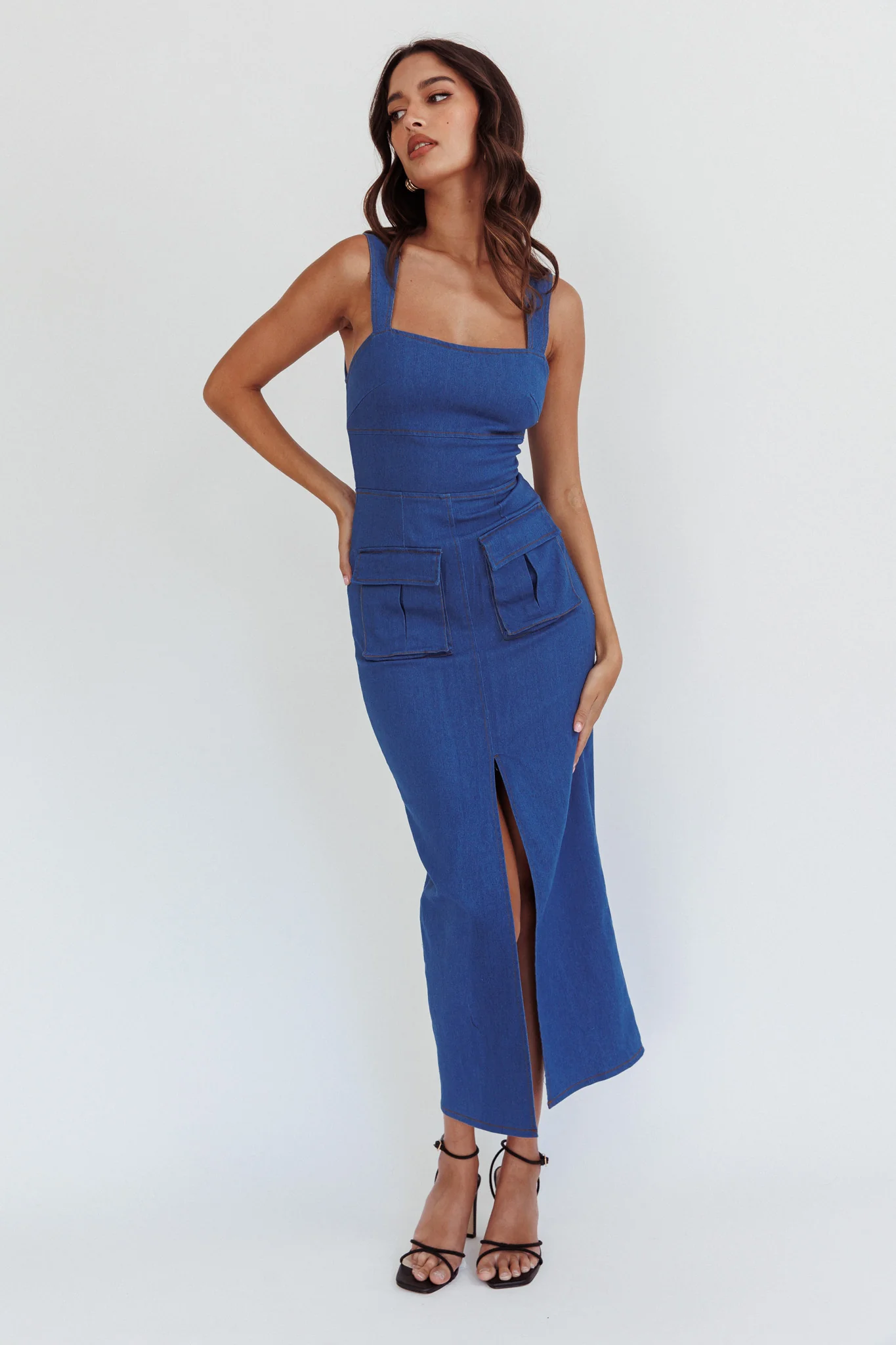 Central Park Pocket Front Midi Dress Denim - Image 5
