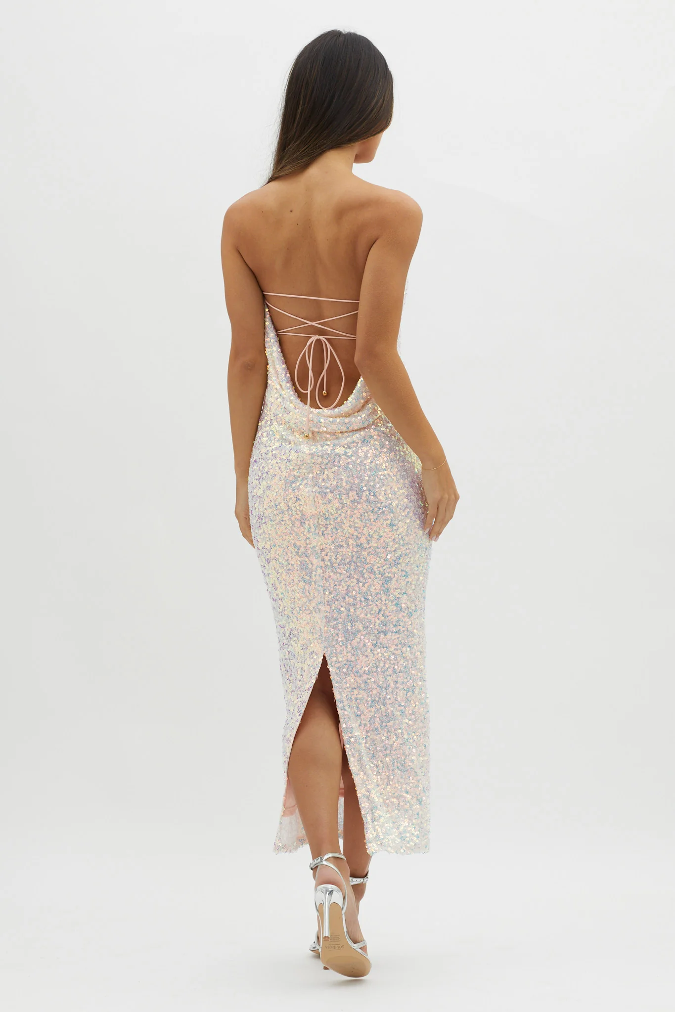 C'est Moi Sequin Laced Back Dress Pink - Image 4