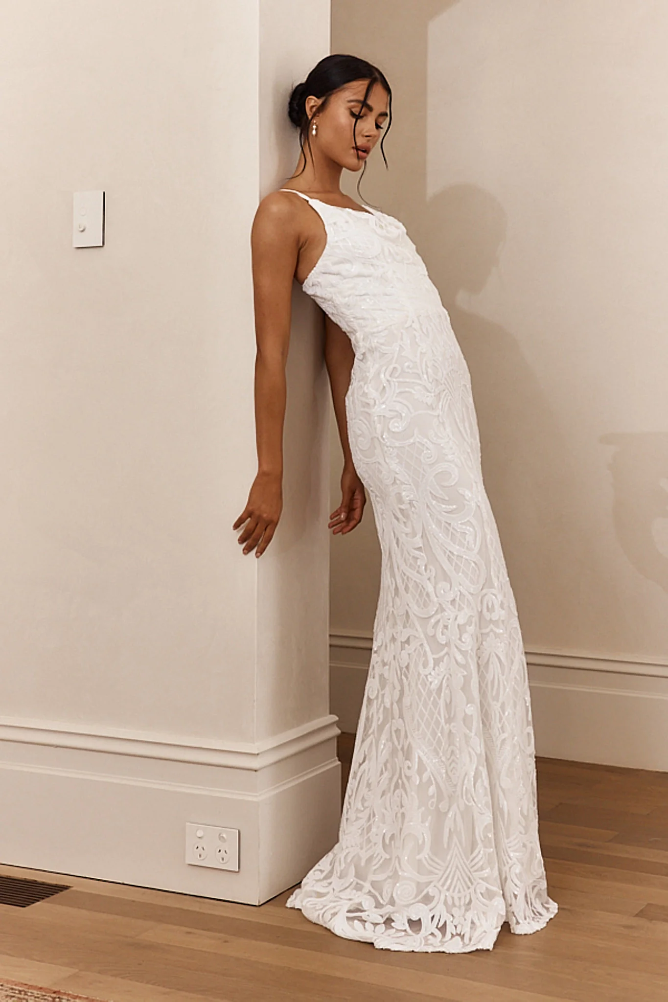 Cezanne Sequin Cowl Neck Maxi Dress White - Image 2