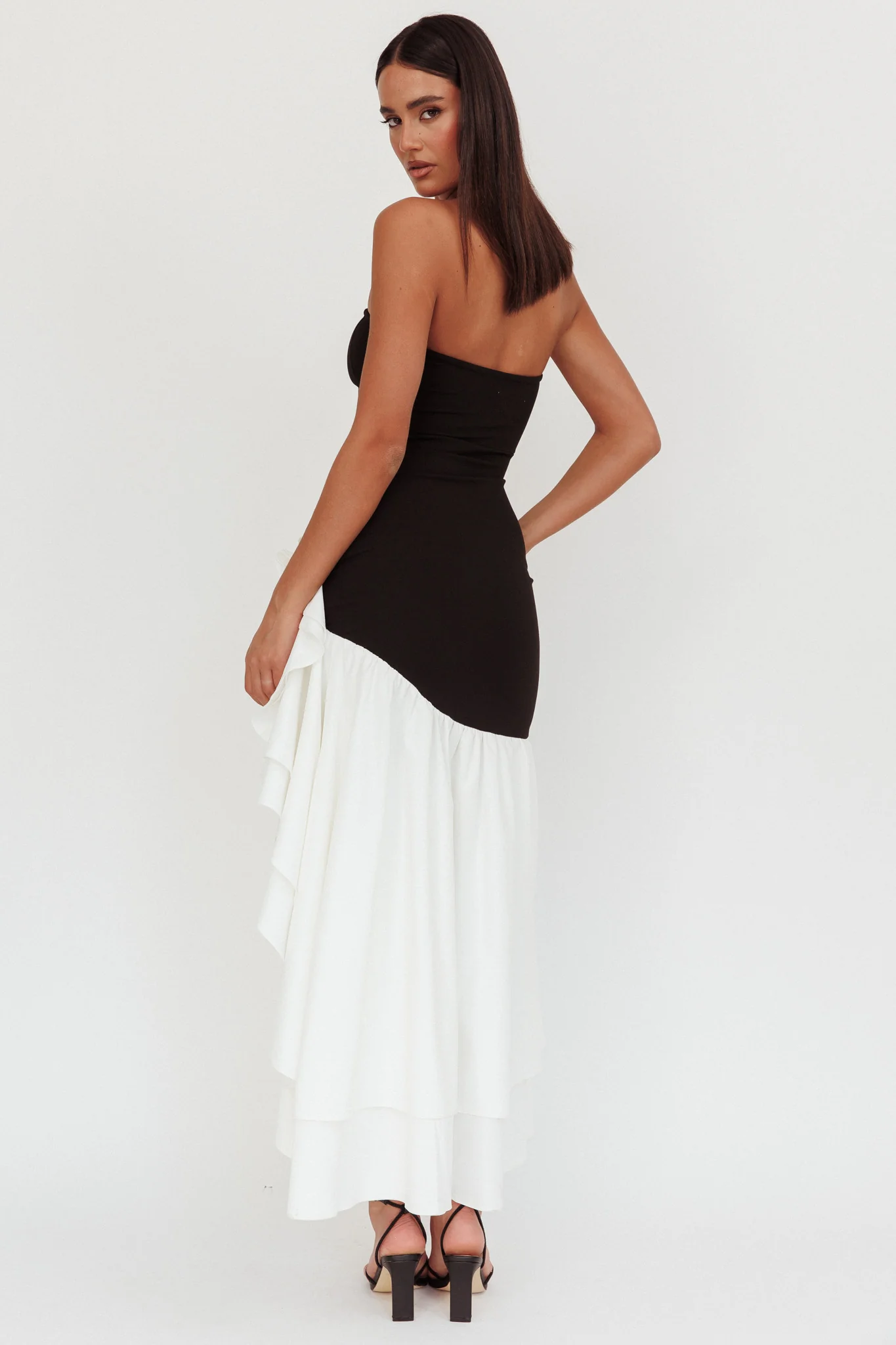 Cha Cha Strapless Thigh Split Dress Black/White - Image 3