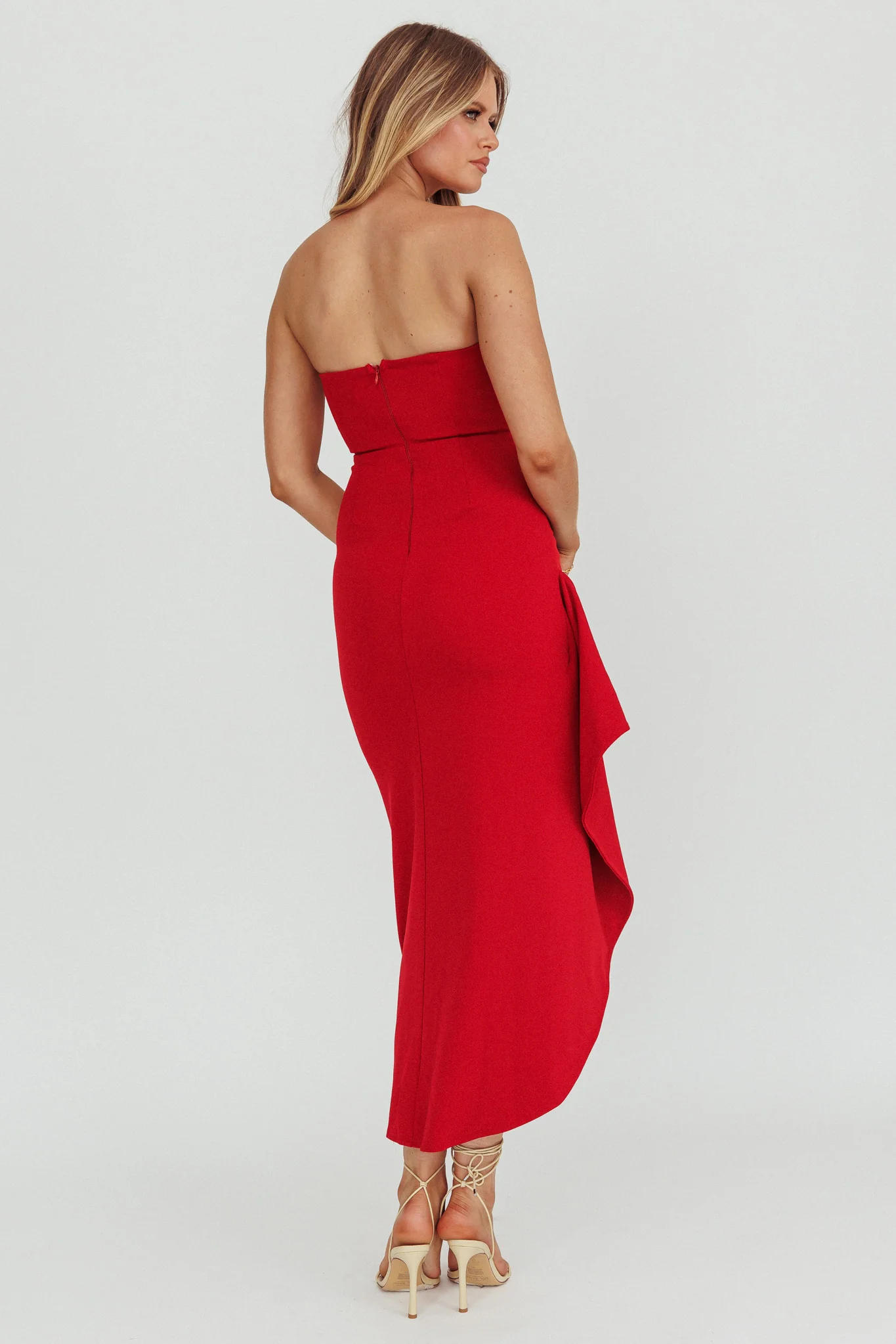 Cha Cha Strapless Thigh Split Dress Red - Image 3