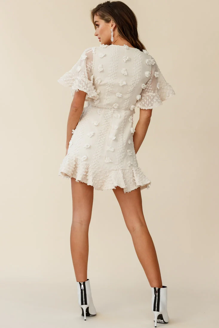 Chai Angel Sleeve Embellished Wrap Dress Beige - Image 3
