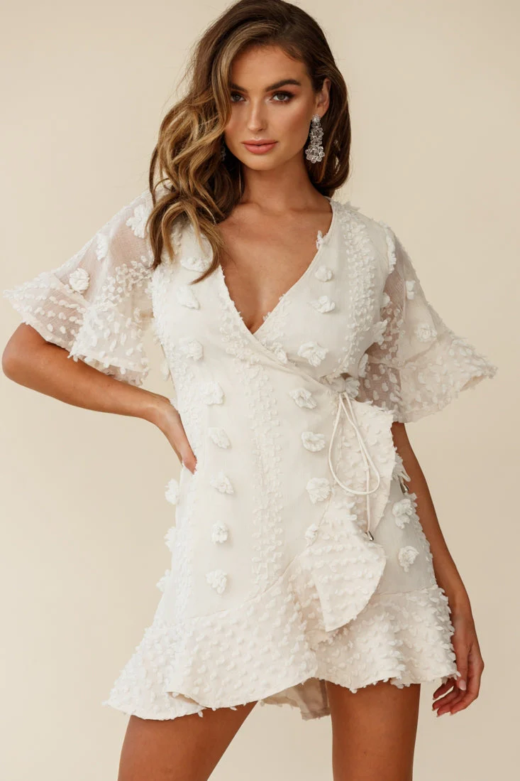 Chai Angel Sleeve Embellished Wrap Dress Beige - Image 5
