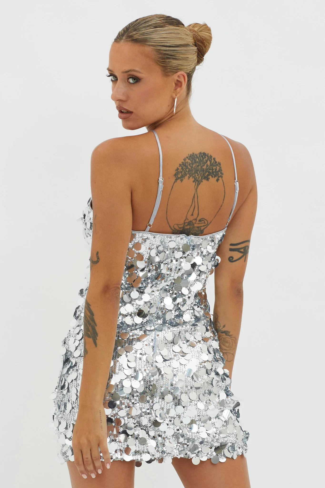 Champagne Twist Sequin Mini Dress Silver - Image 3