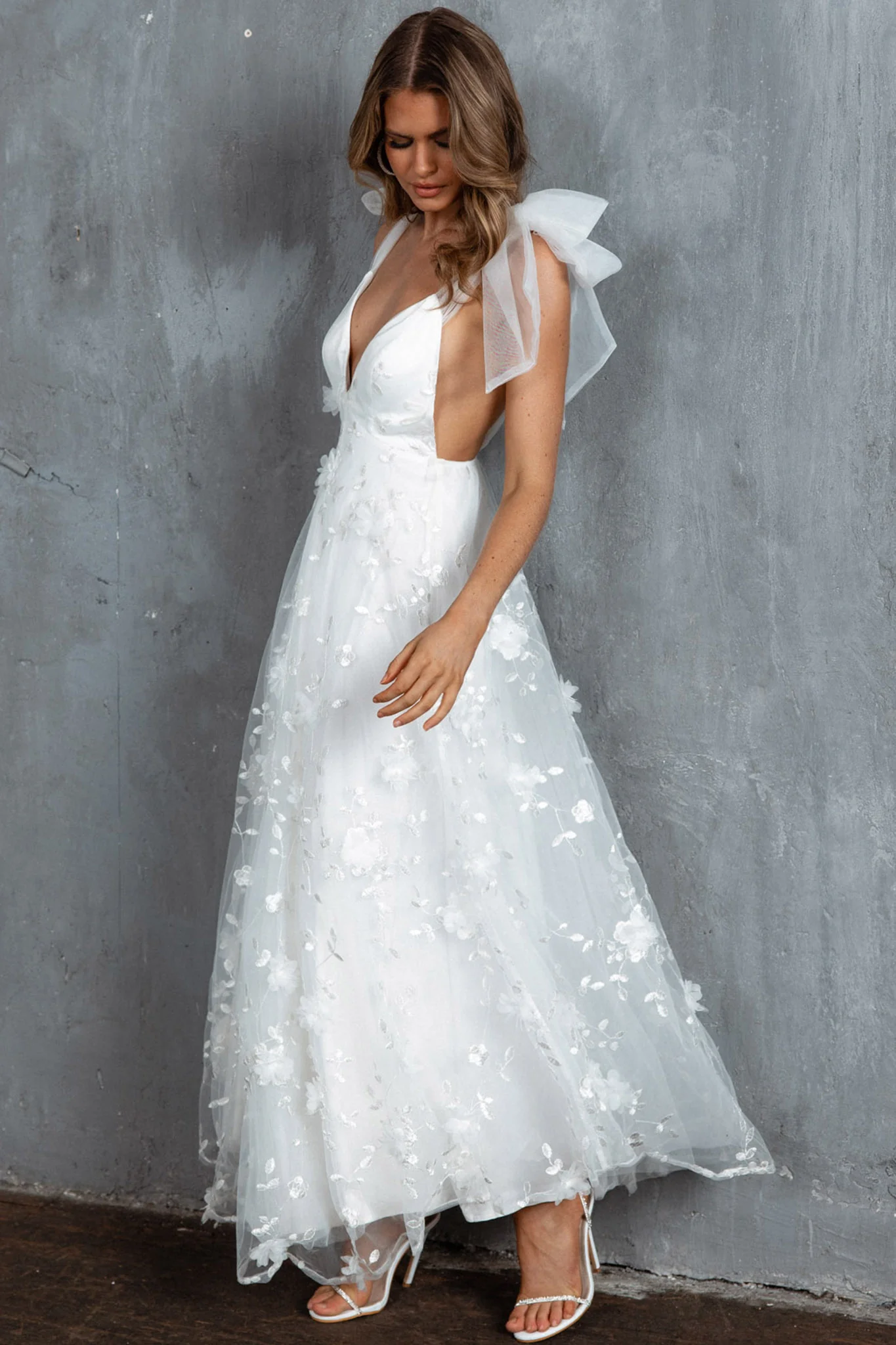 Chantilly Tied Shoulder Maxi Dress White - Image 4