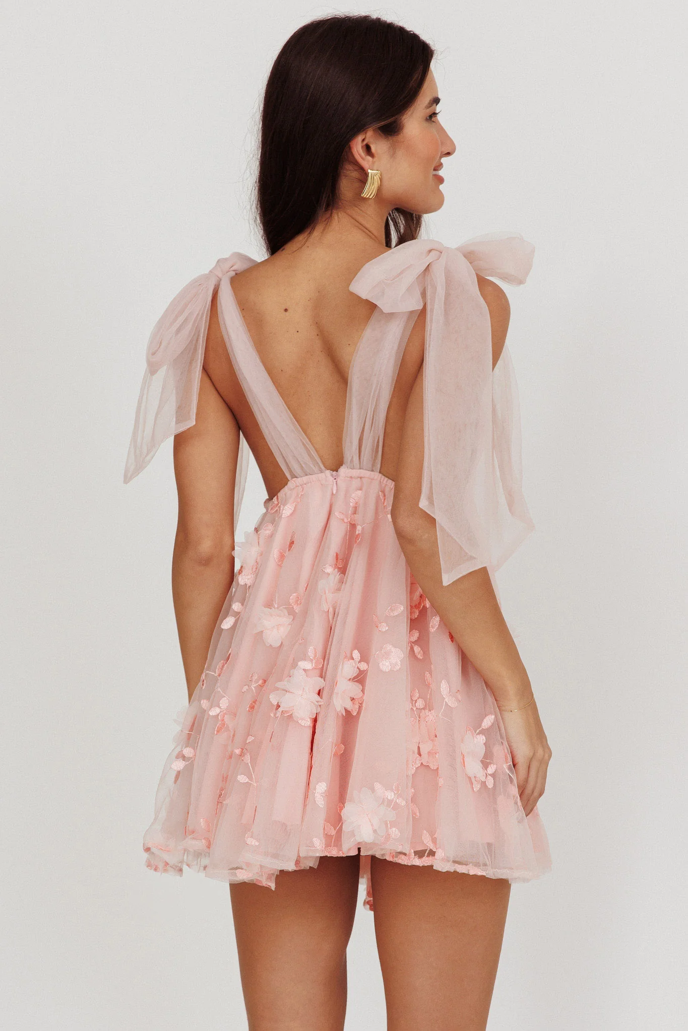 Chantilly Tied Shoulder Mini Dress Pink - Image 3