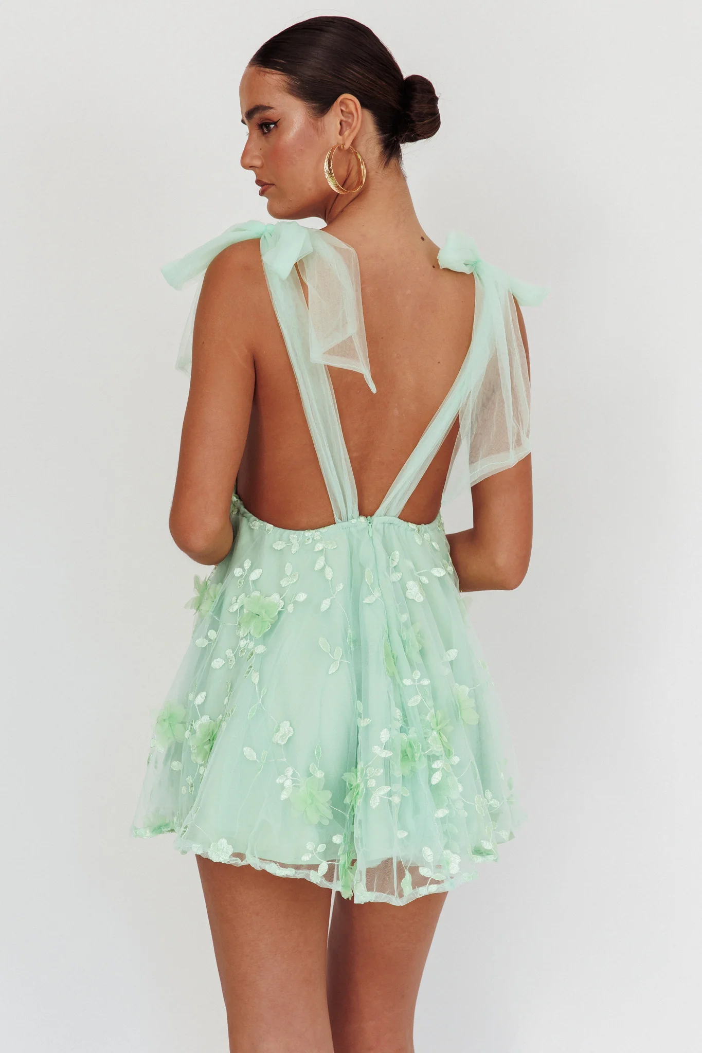 Chantilly Tied Shoulder Mini Dress Sage - Image 2