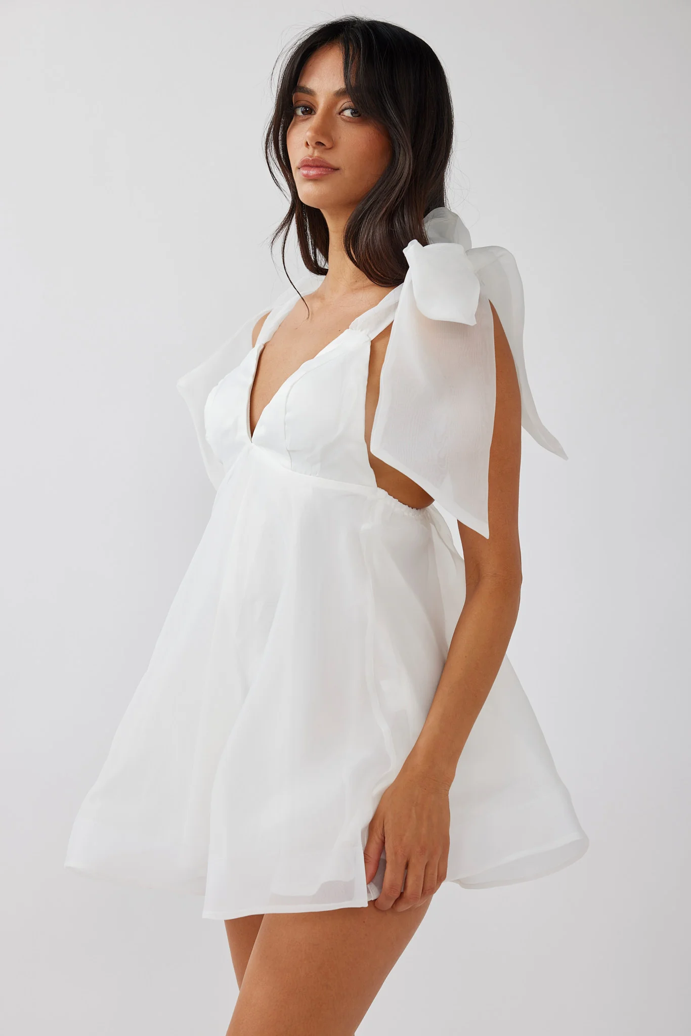 Chantilly Tied Shoulder Mini Dress Solid White - Image 5