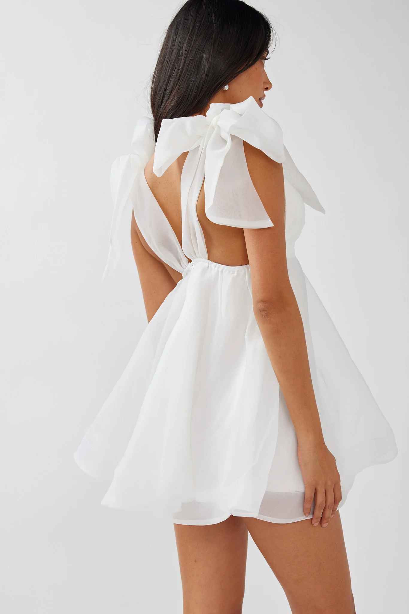 Chantilly Tied Shoulder Mini Dress Solid White - Image 7
