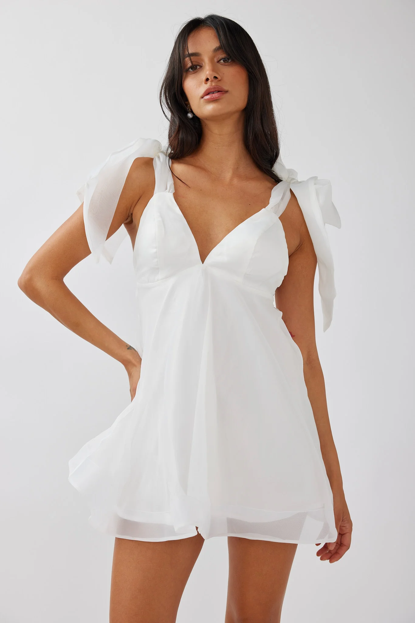 Chantilly Tied Shoulder Mini Dress Solid White - Image 8