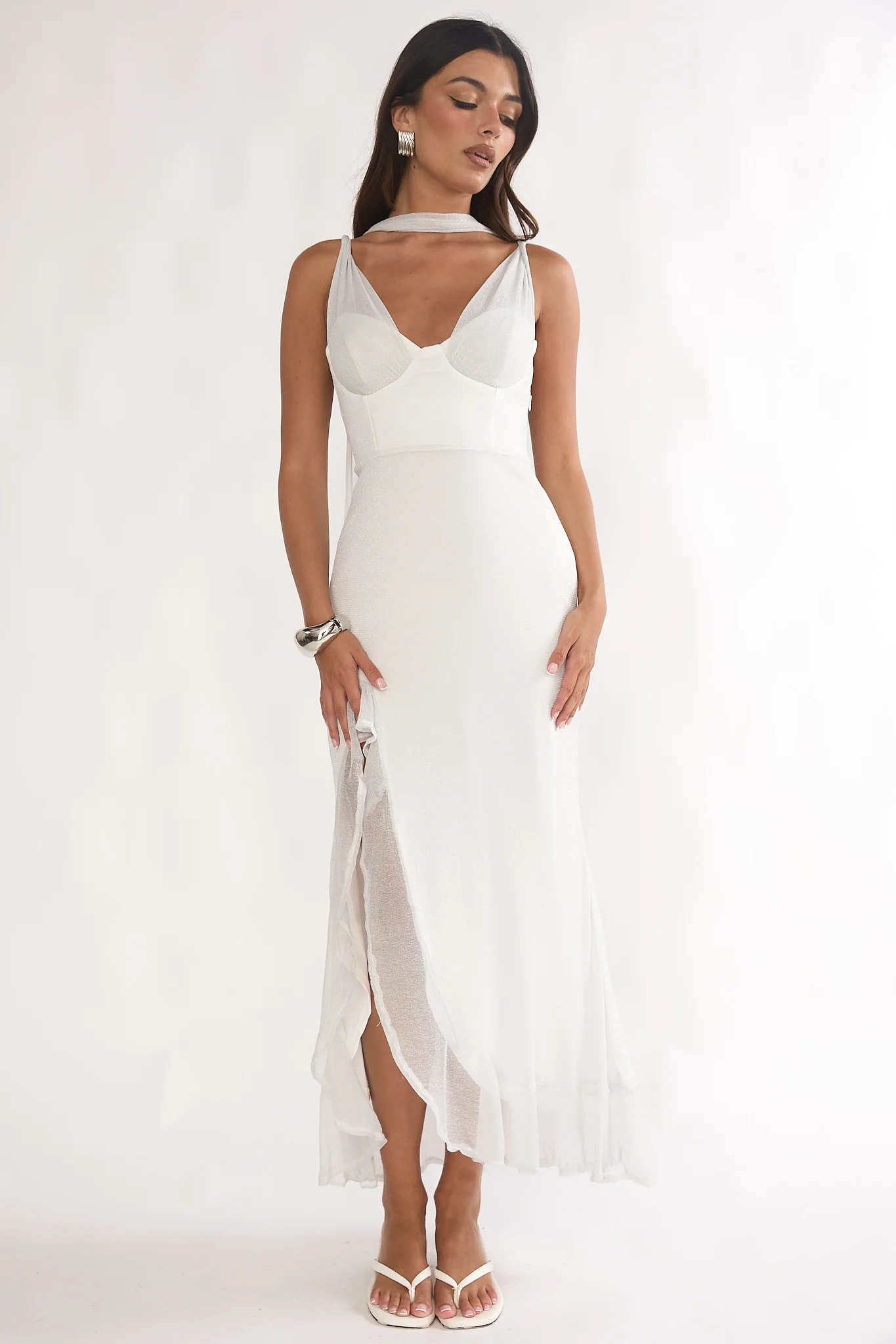 Chantrelle Twist Back Split Maxi Dress Silver