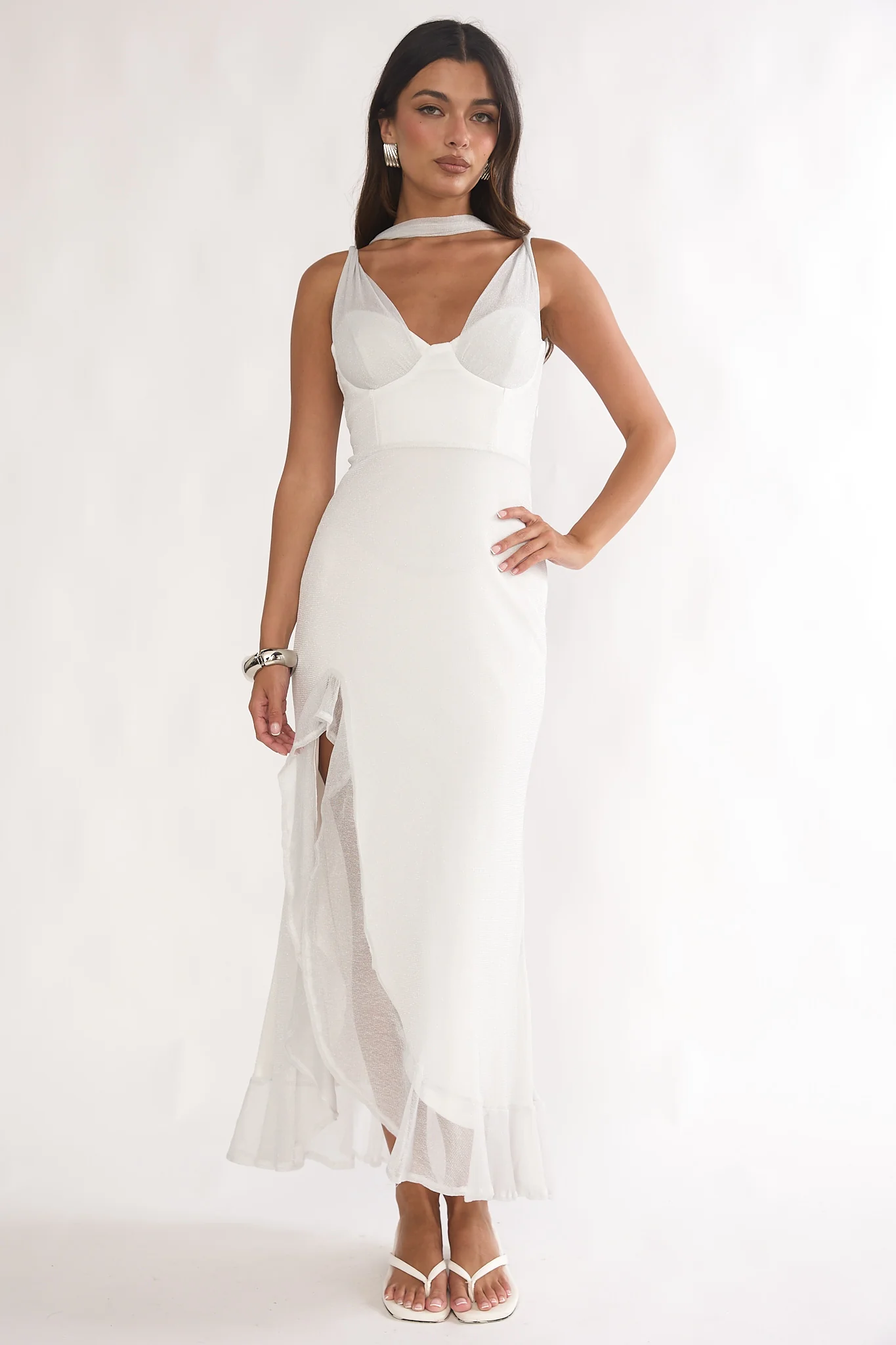 Chantrelle Twist Back Split Maxi Dress Silver - Image 4