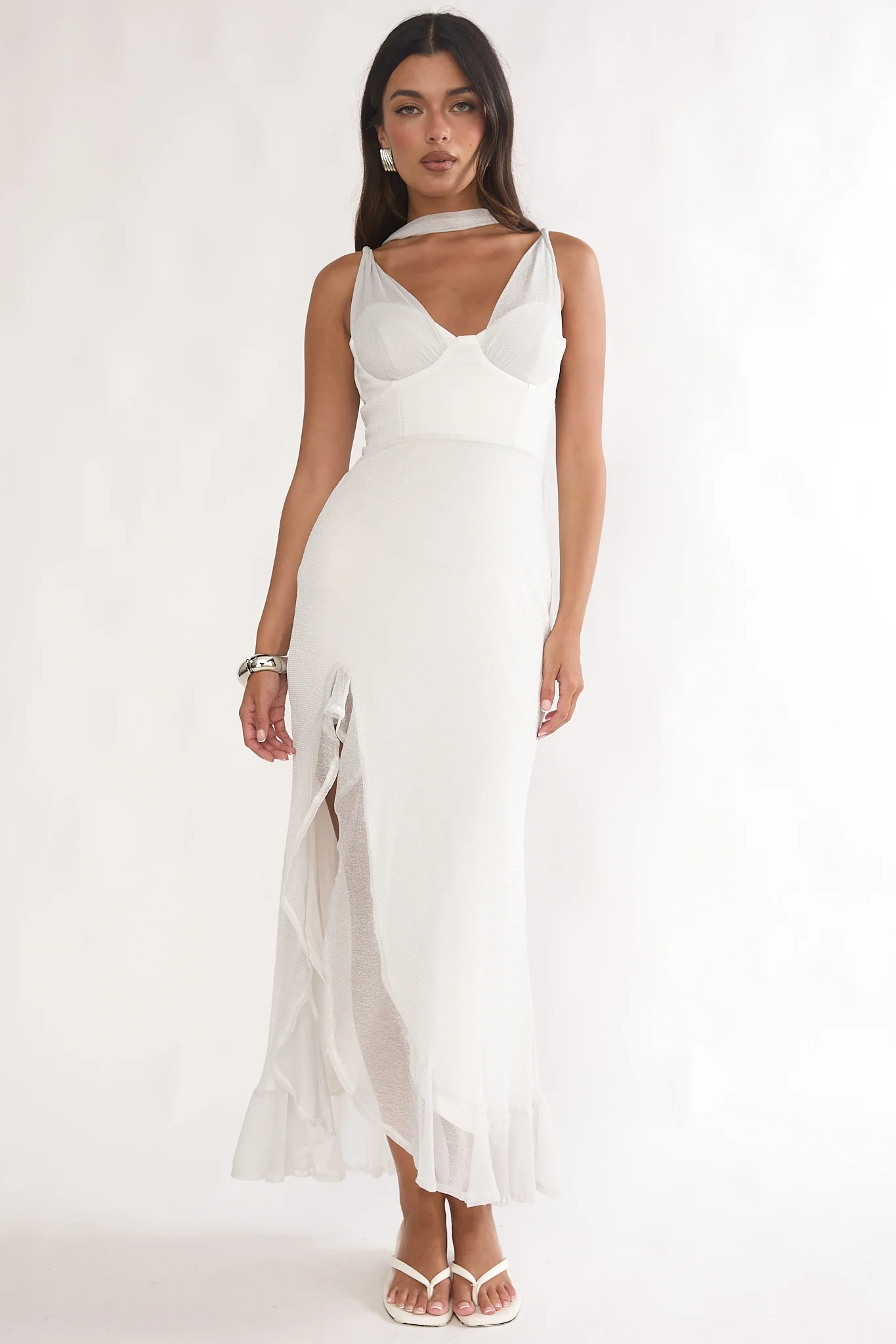 Chantrelle Twist Back Split Maxi Dress Silver - Image 5