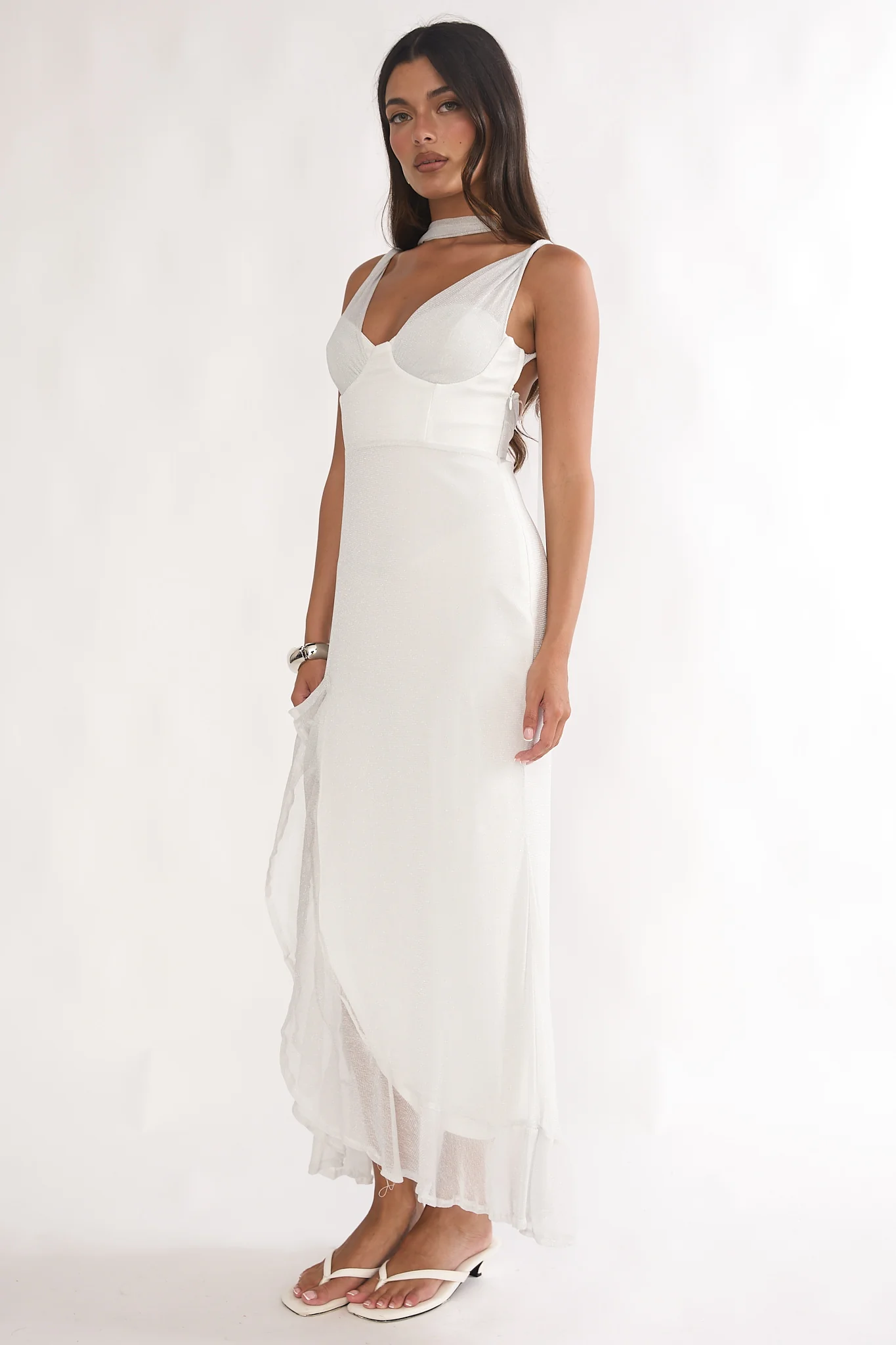 Chantrelle Twist Back Split Maxi Dress Silver - Image 6
