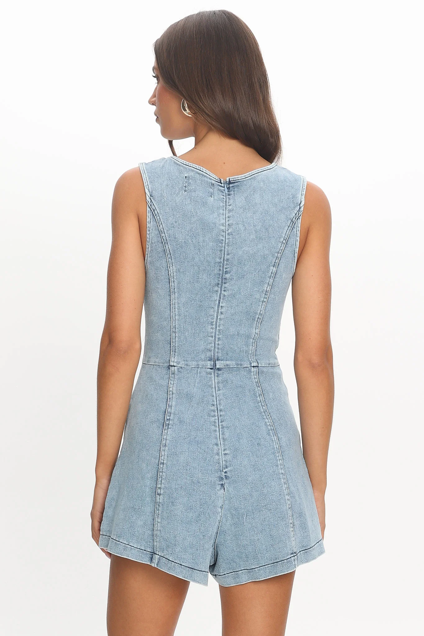 Chapelle V-Neck Button Romper Denim Blue - Image 3