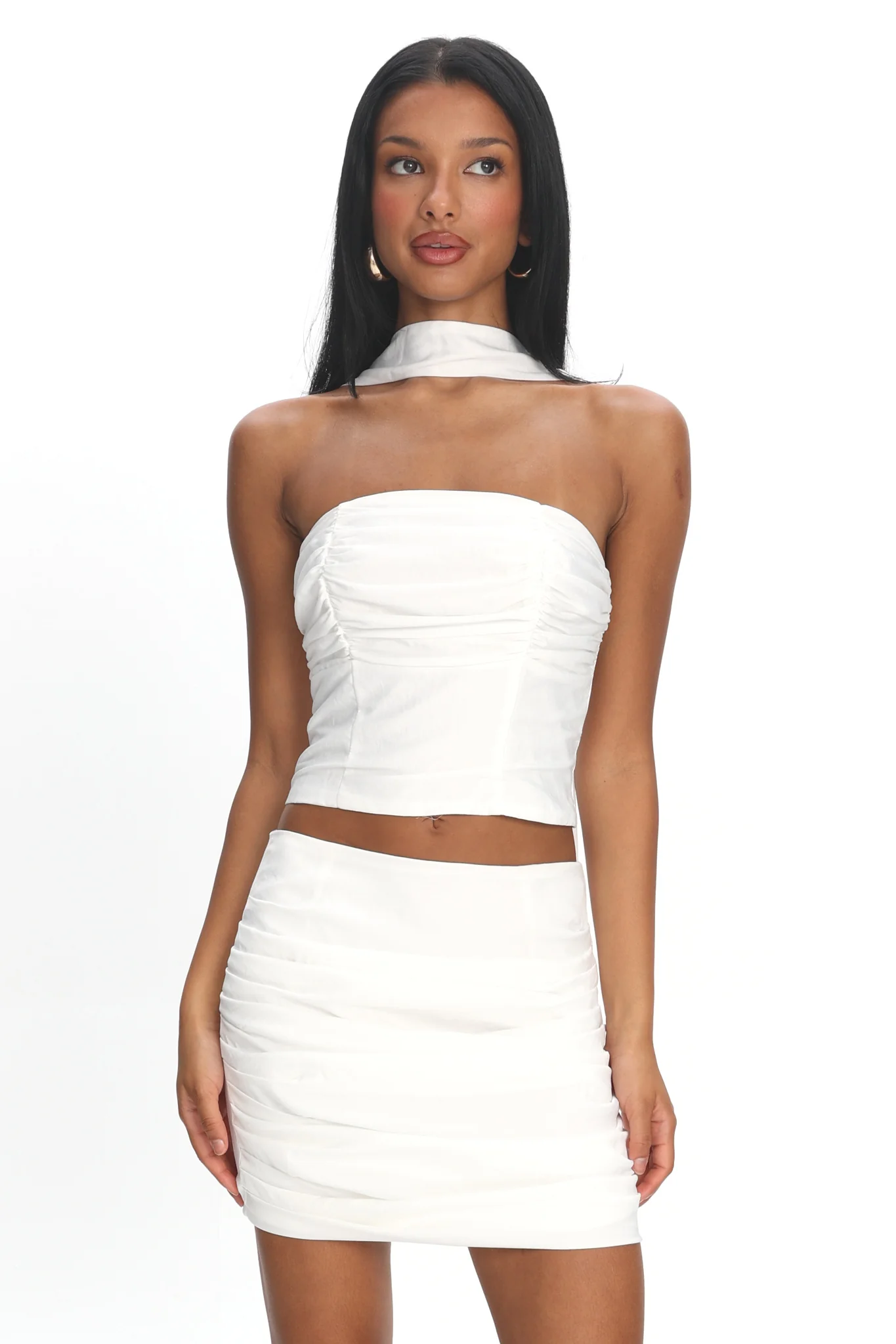 Charise Ruched Mini Skirt Ivory - Image 2