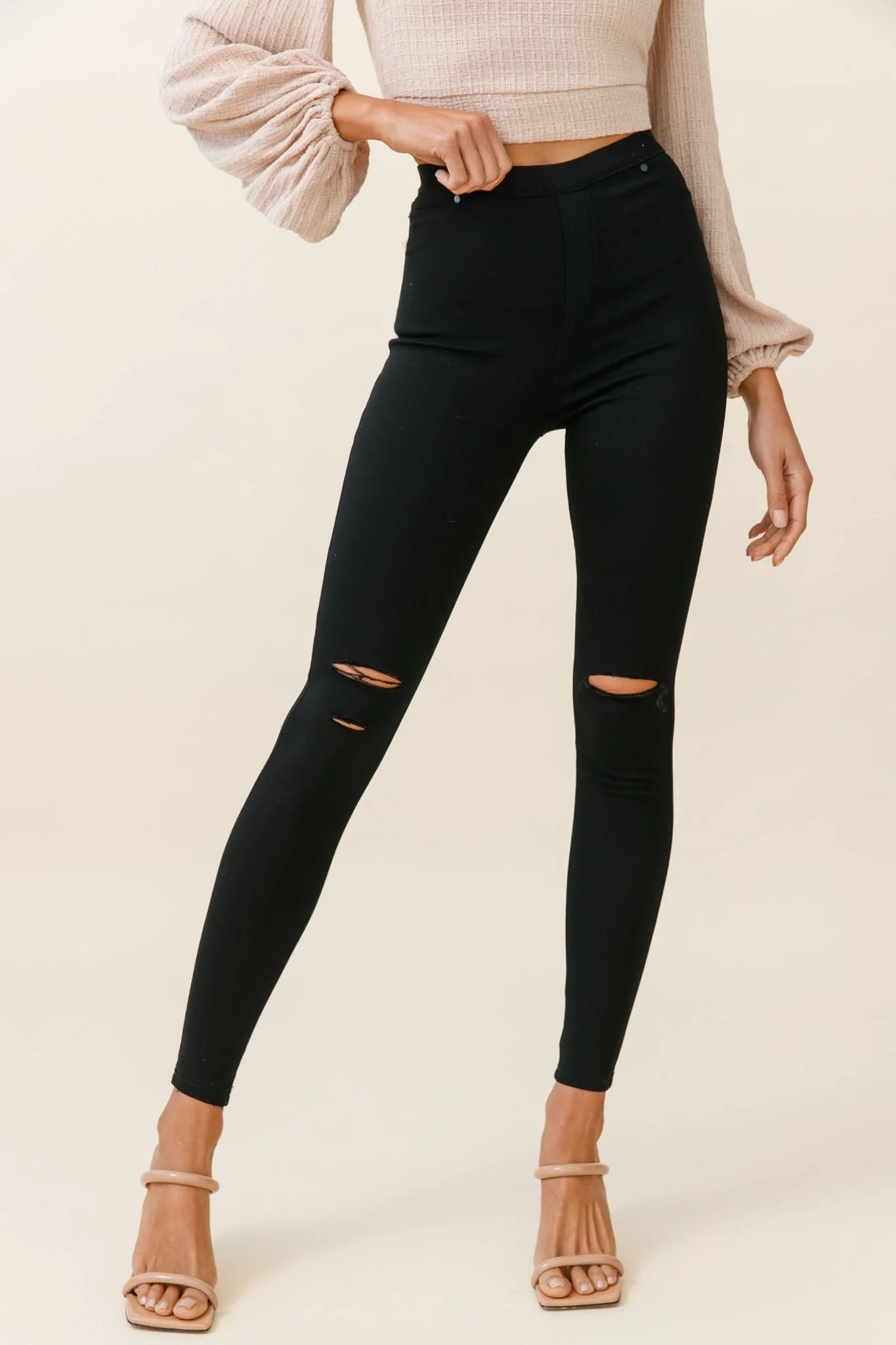 Charleston High-Waisted Ripped Detail Skinny Leg Pants Black - Image 3