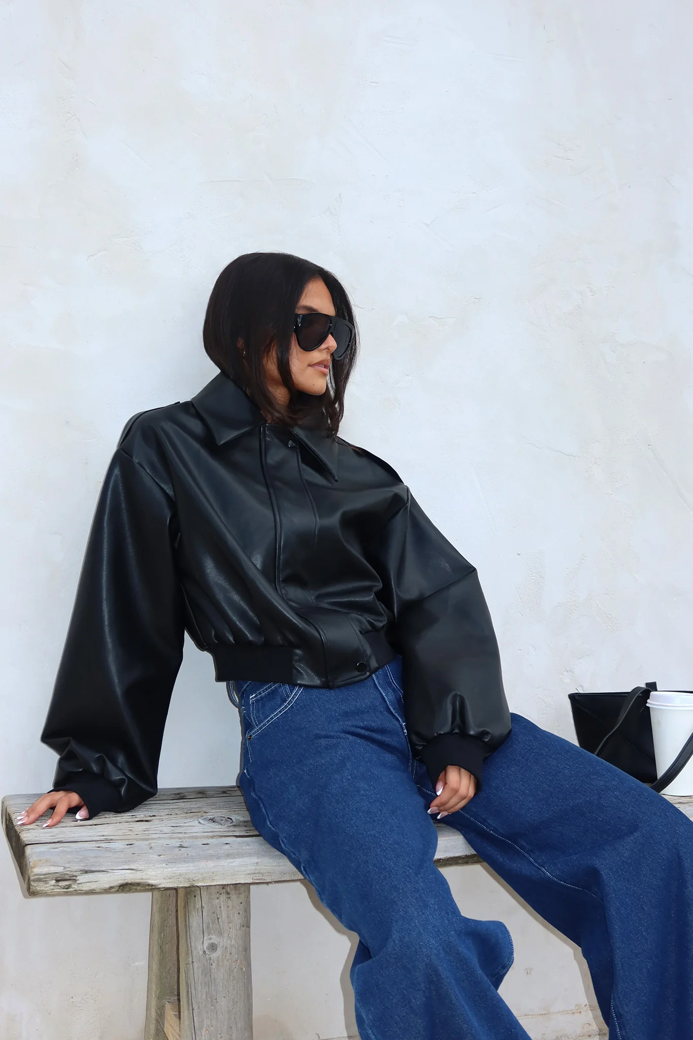 Charley Faux Leather Bomber Jacket Black - Image 2