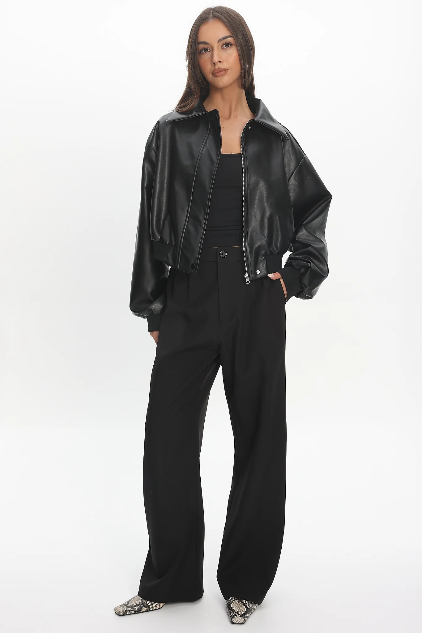Charley Faux Leather Bomber Jacket Black - Image 3