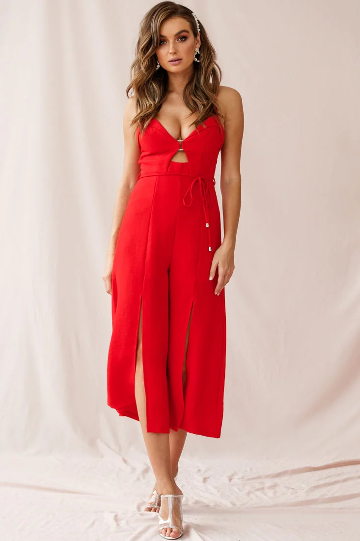 Charlie Structured Wide Leg Jumpsuit Red - Image 2