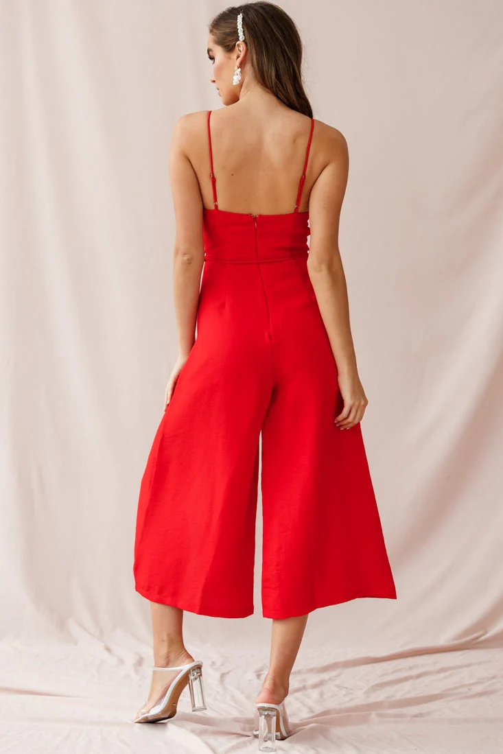 Charlie Structured Wide Leg Jumpsuit Red - Image 4