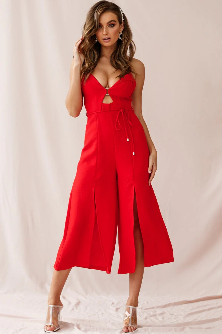 Charlie Structured Wide Leg Jumpsuit Red - Image 6