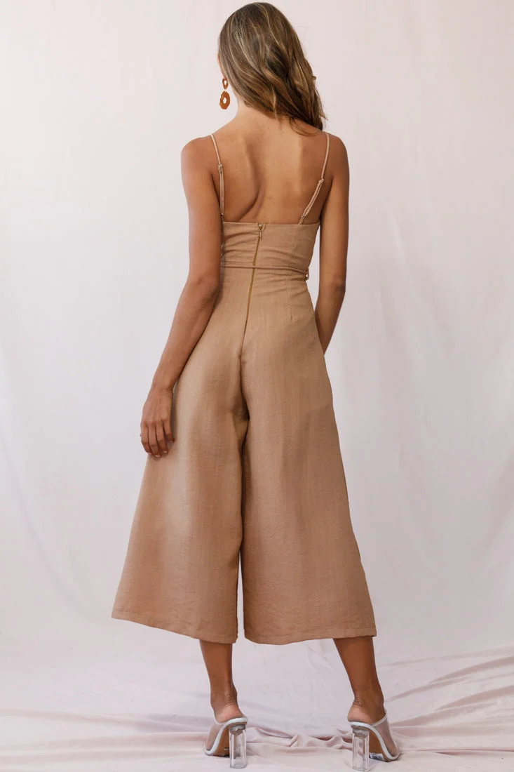 Charlie Structured Wide Leg Jumpsuit Tan - Image 3