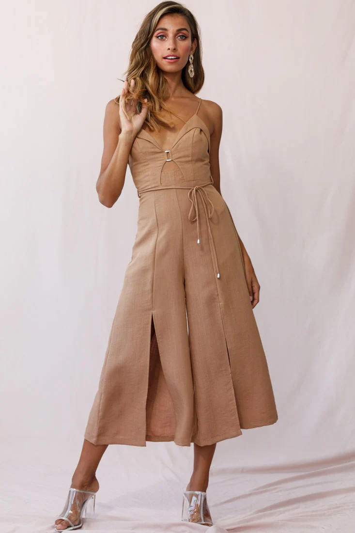 Charlie Structured Wide Leg Jumpsuit Tan - Image 5