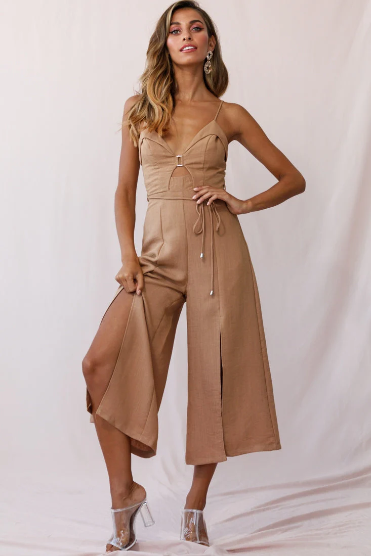 Charlie Structured Wide Leg Jumpsuit Tan - Image 6