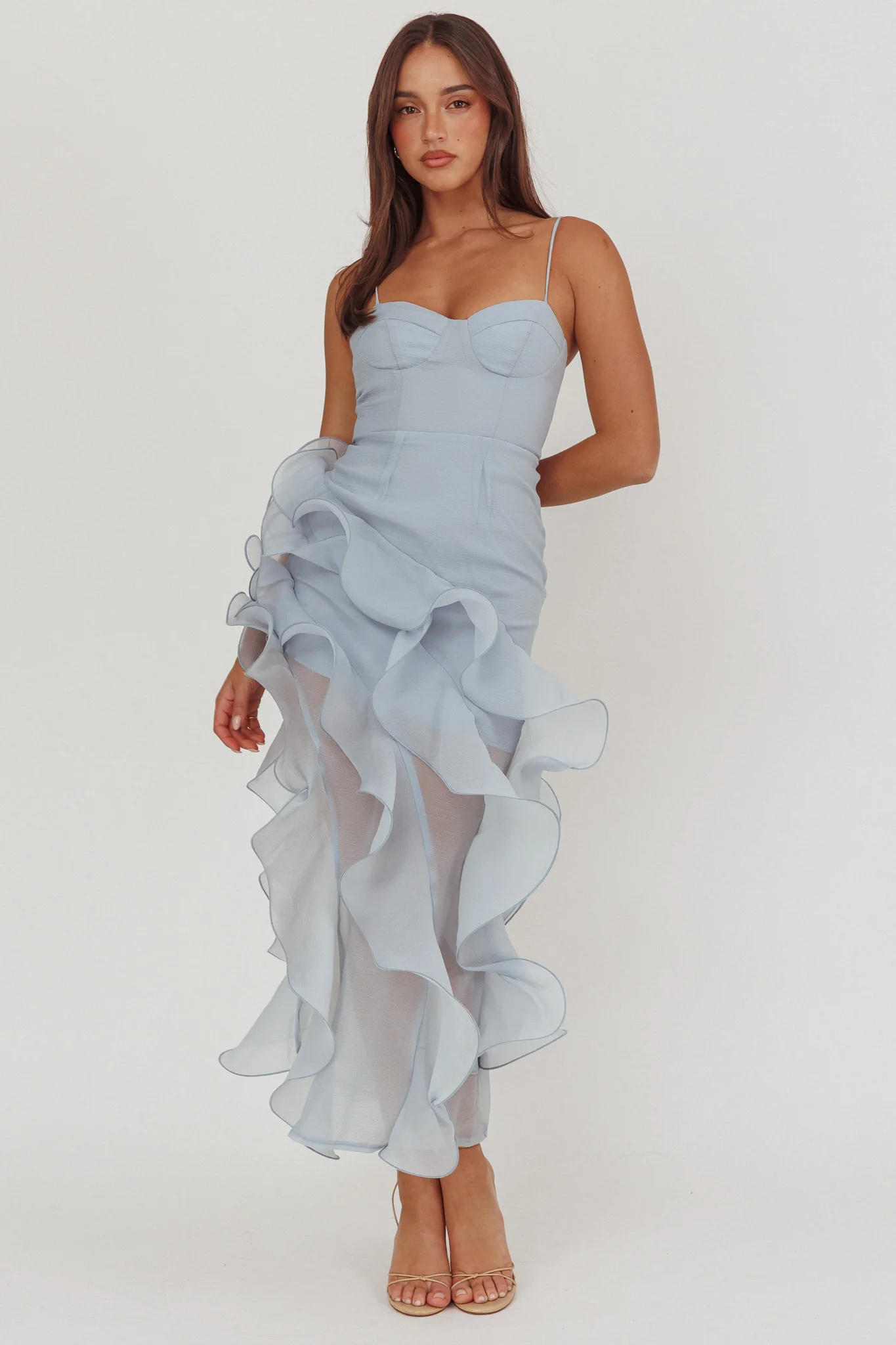 Charmayne Asymmetric Ruffle Trim Maxi Dress Blue - Image 4