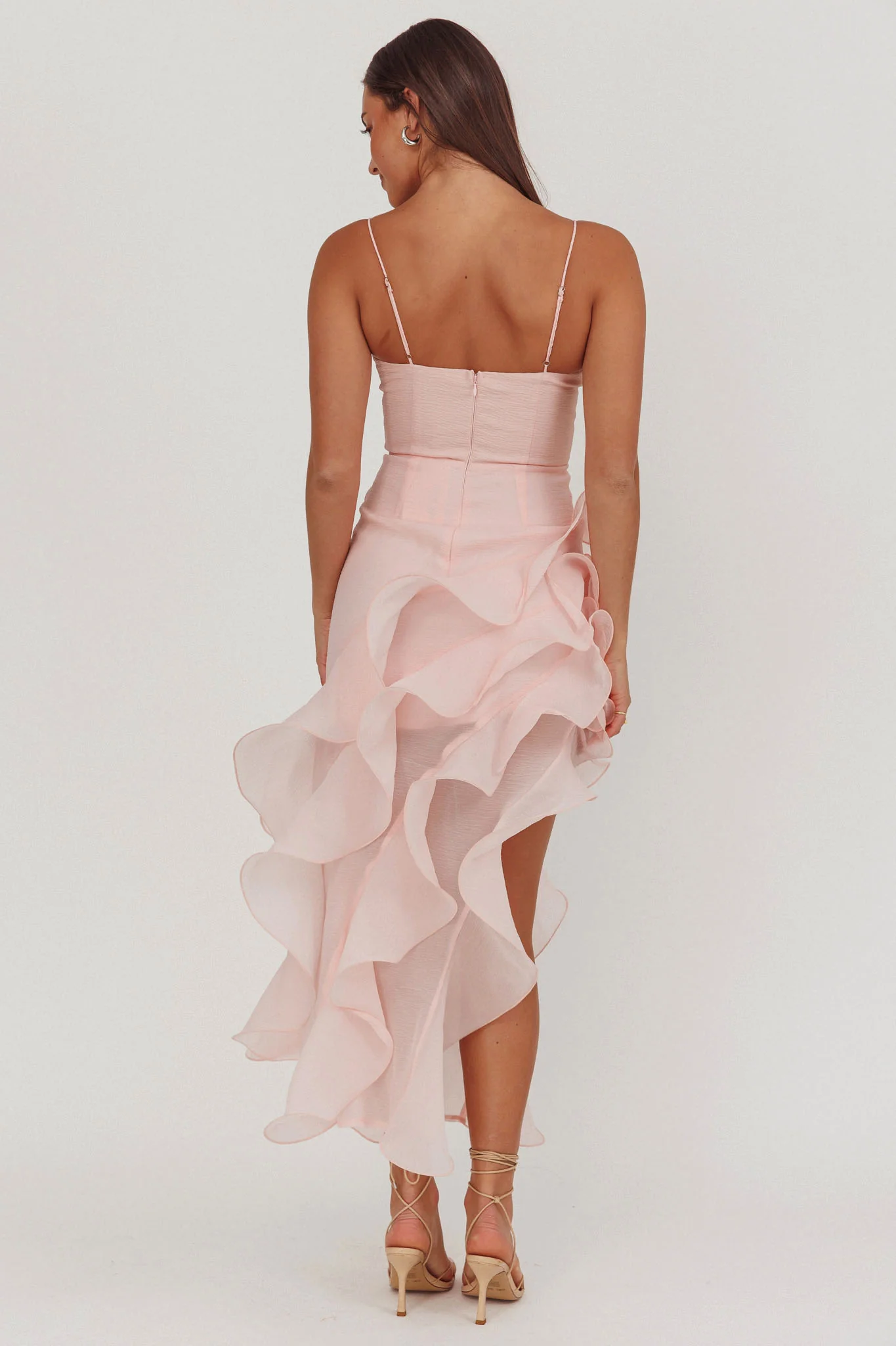 Charmayne Asymmetric Ruffle Trim Maxi Dress Pink - Image 2