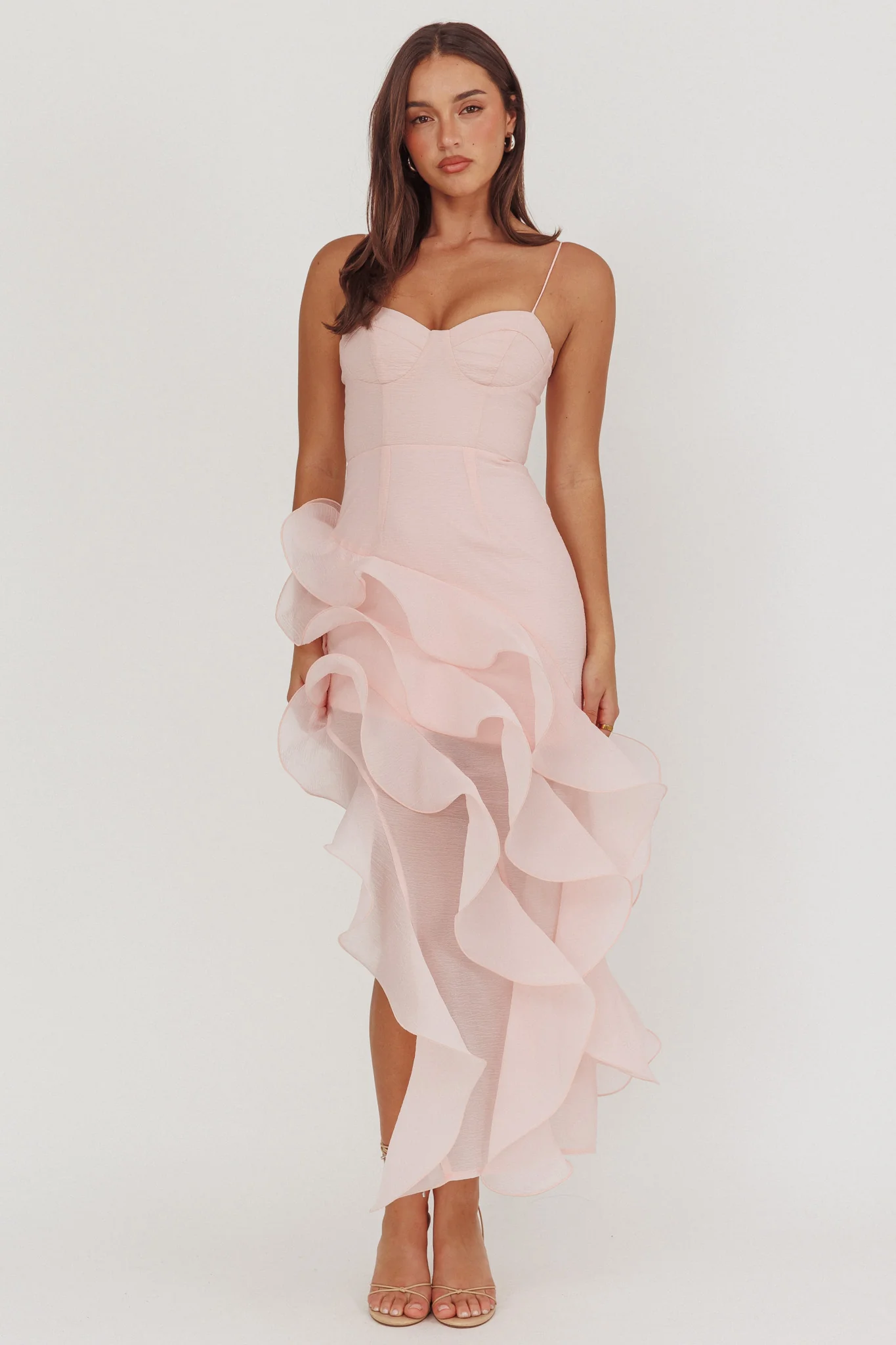 Charmayne Asymmetric Ruffle Trim Maxi Dress Pink - Image 5